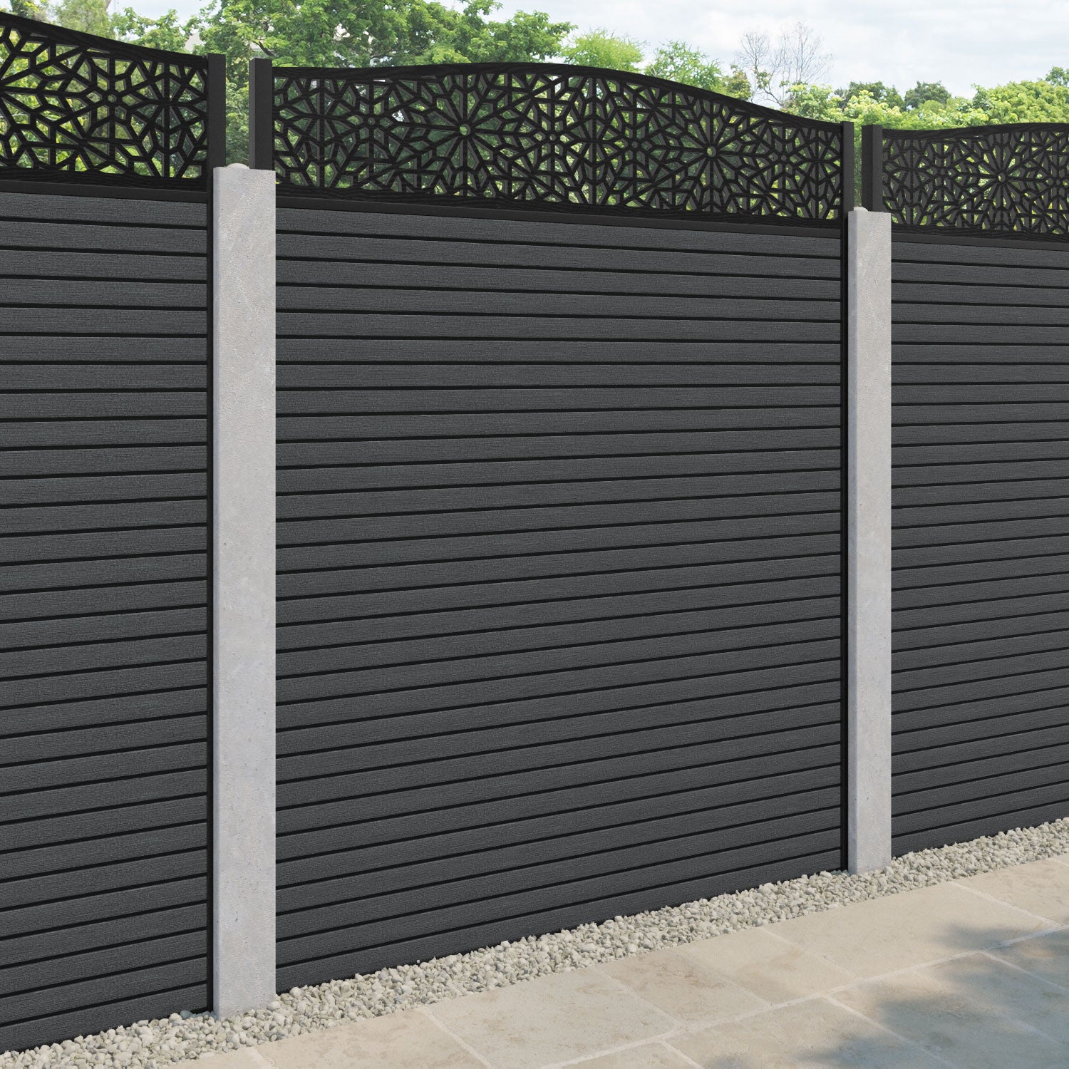 Hudson Alnara Curved Top Fence Panel - Dark Grey - for existing concrete posts