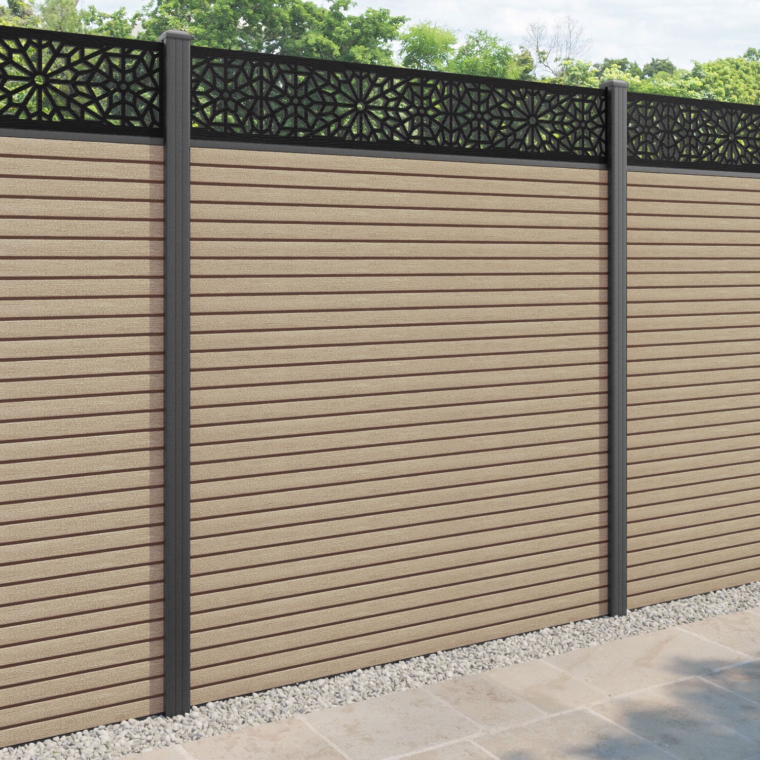 Hudson Alnara Fence Panel - Light Oak - with our aluminium posts