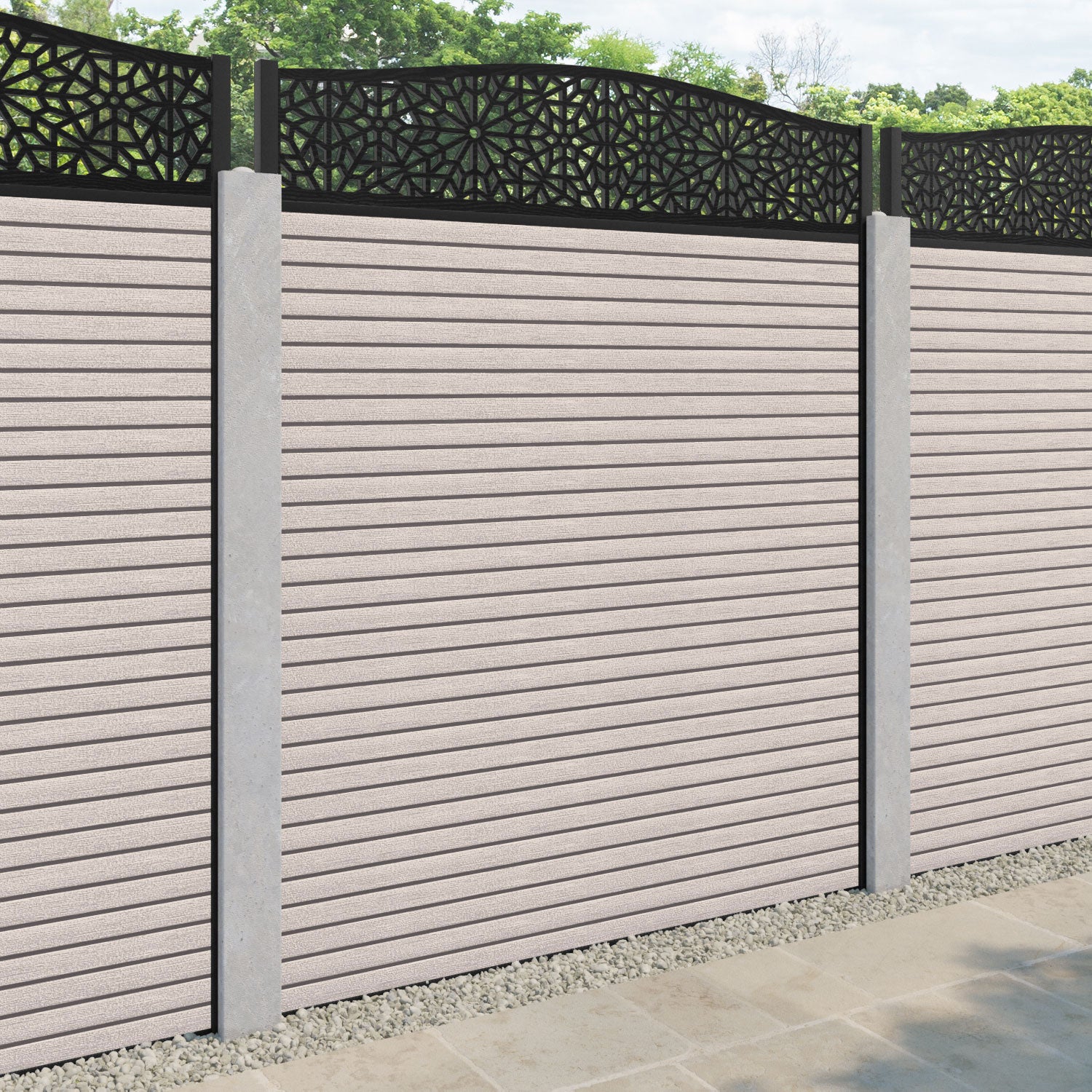 Hudson Alnara Curved Top Fence Panel - Mid Stone - for existing concrete posts