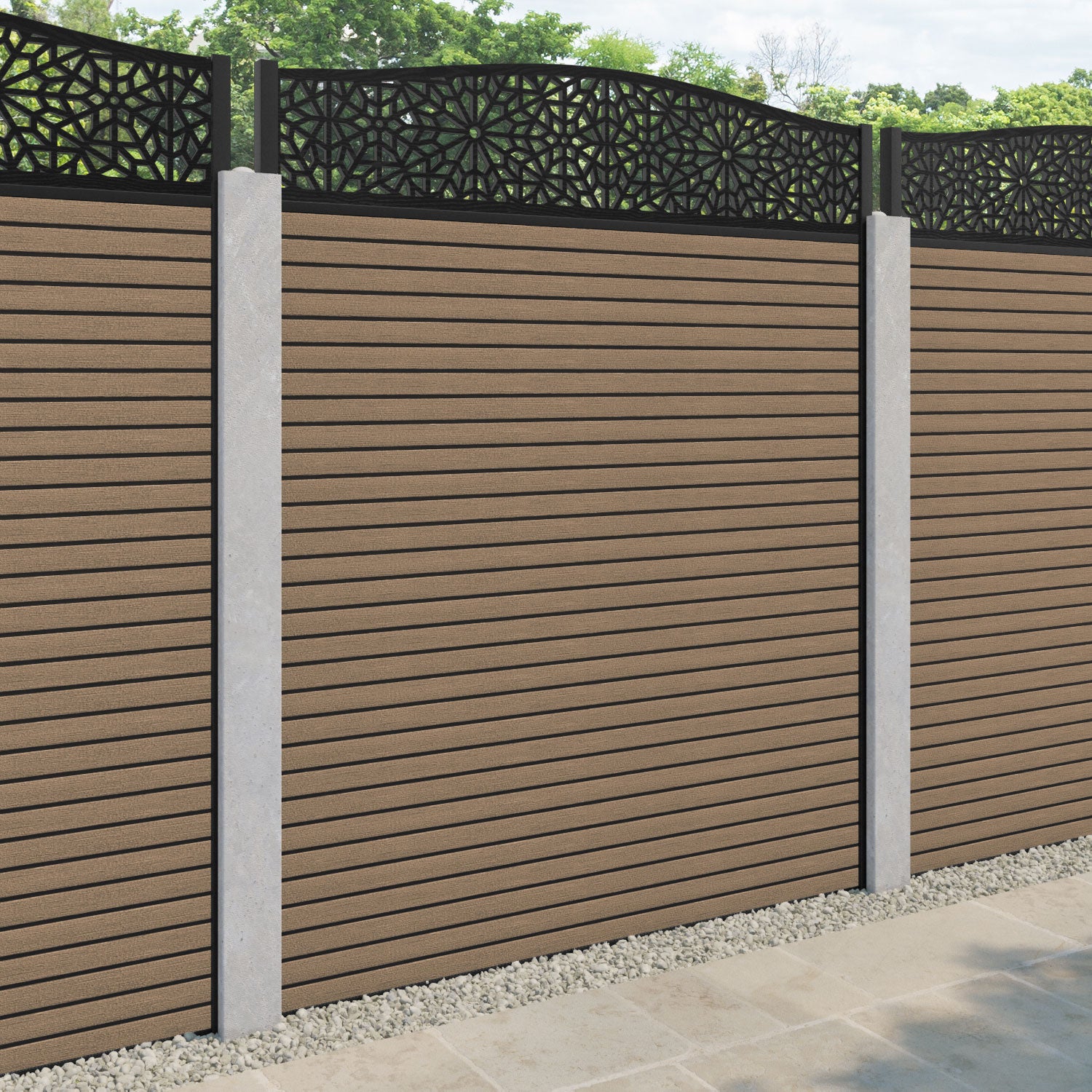 Hudson Alnara Curved Top Fence Panel - Teak - for existing concrete posts