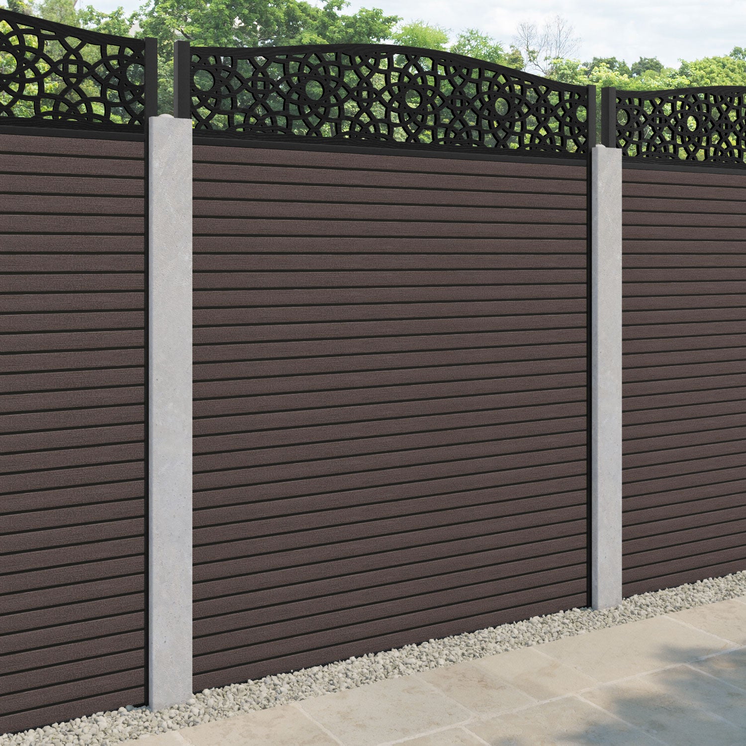 Hudson Ambar Curved Top Fence Panel - Mid Brown - for existing concrete posts