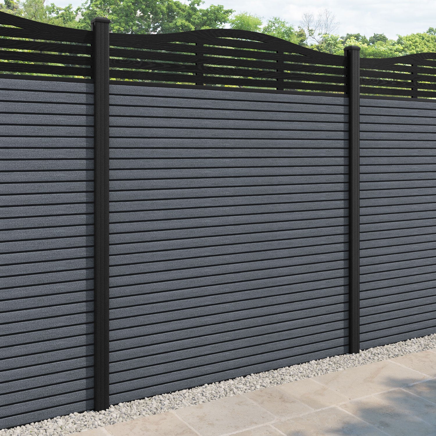 Hudson Aspen Curved Top Fence Panel - Anthracite - with our composite posts