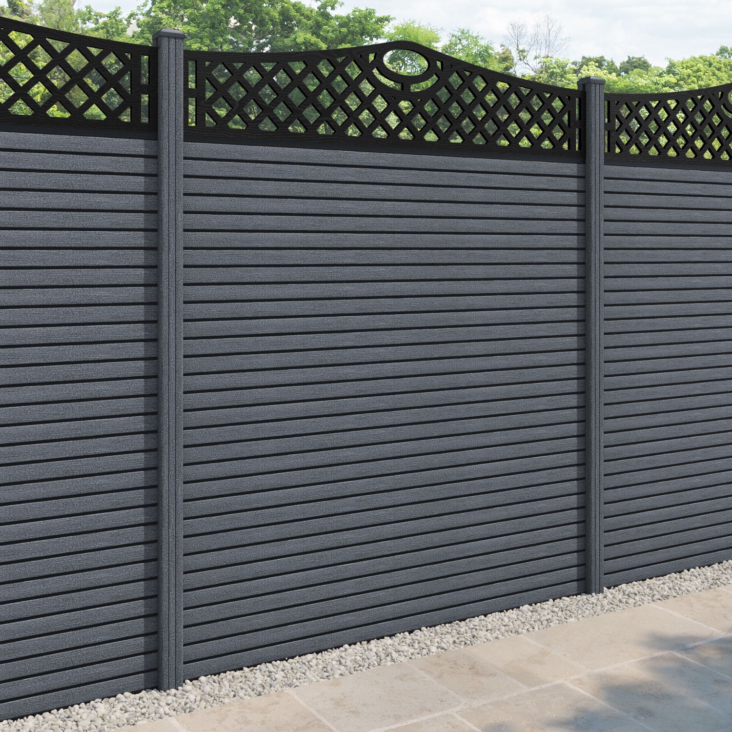 Hudson Oxford Curved Top Fence Panel - Anthracite - with our composite posts