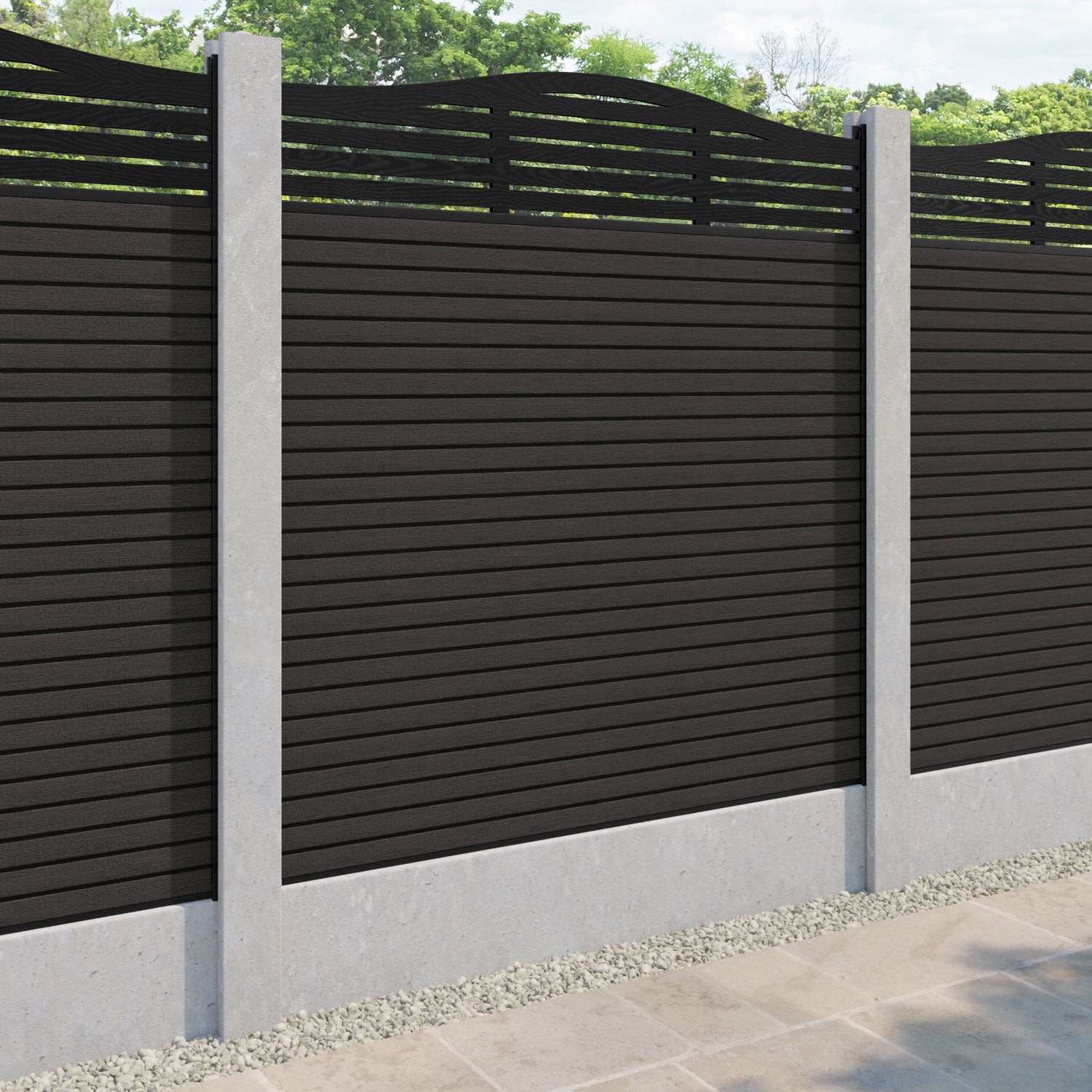 Hudson Aspen Curved Top Fence Panel - Dark Oak - for existing concrete posts