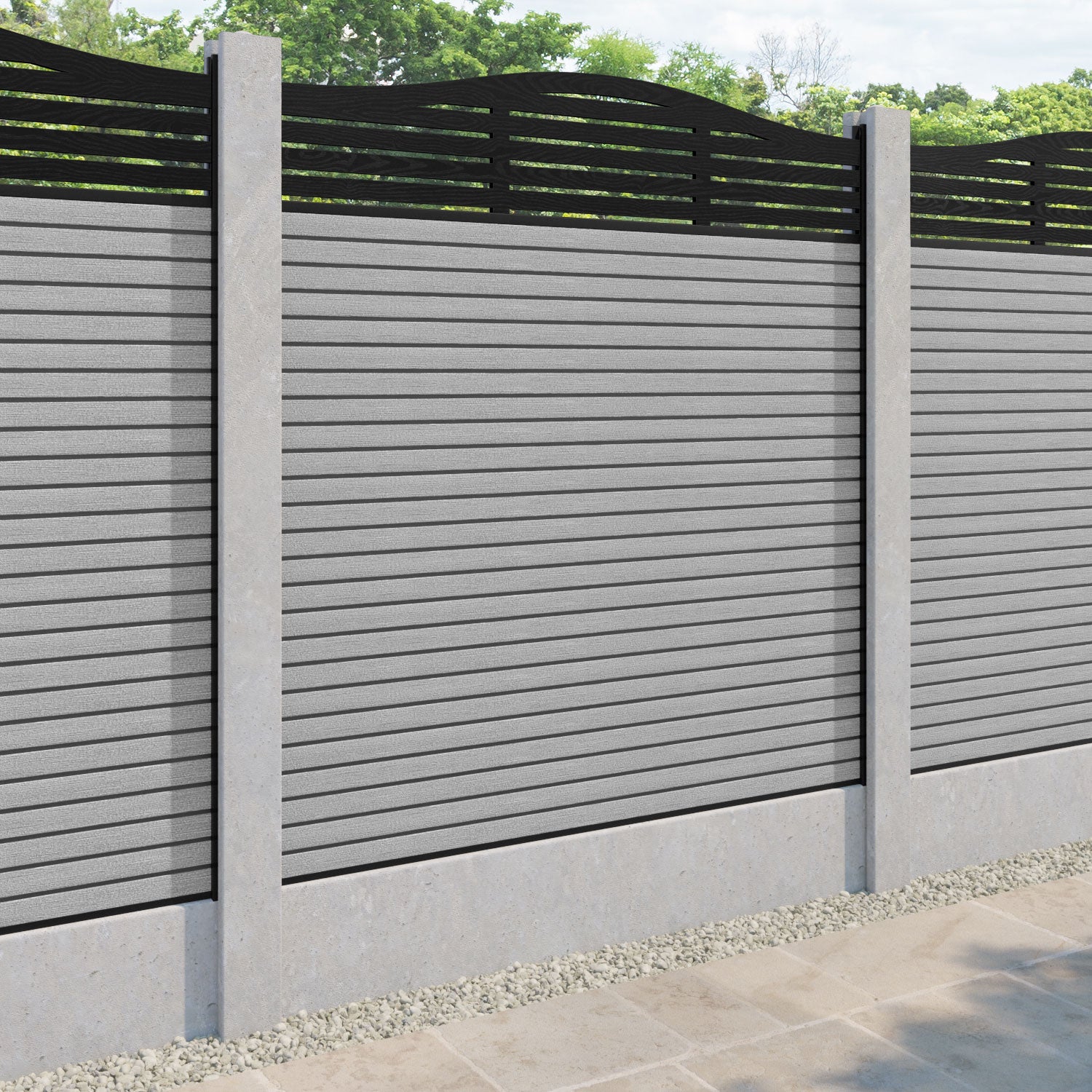 Hudson Aspen Curved Top Fence Panel - Light Grey - for existing concrete posts