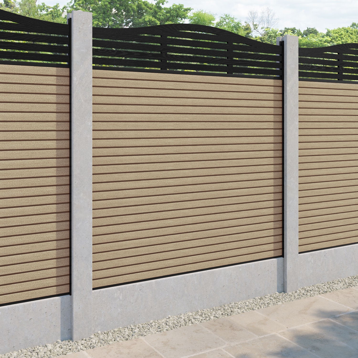 Hudson Aspen Curved Top Fence Panel - Light Oak - for existing concrete posts