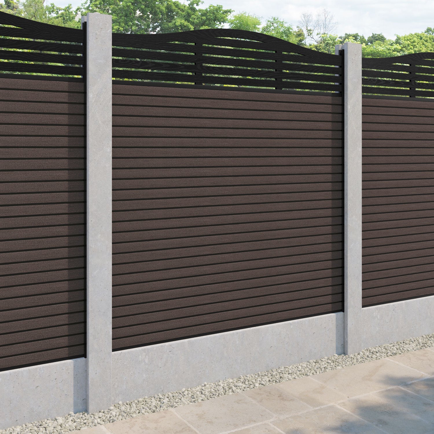 Hudson Aspen Curved Top Fence Panel - Mid Brown - for existing concrete posts