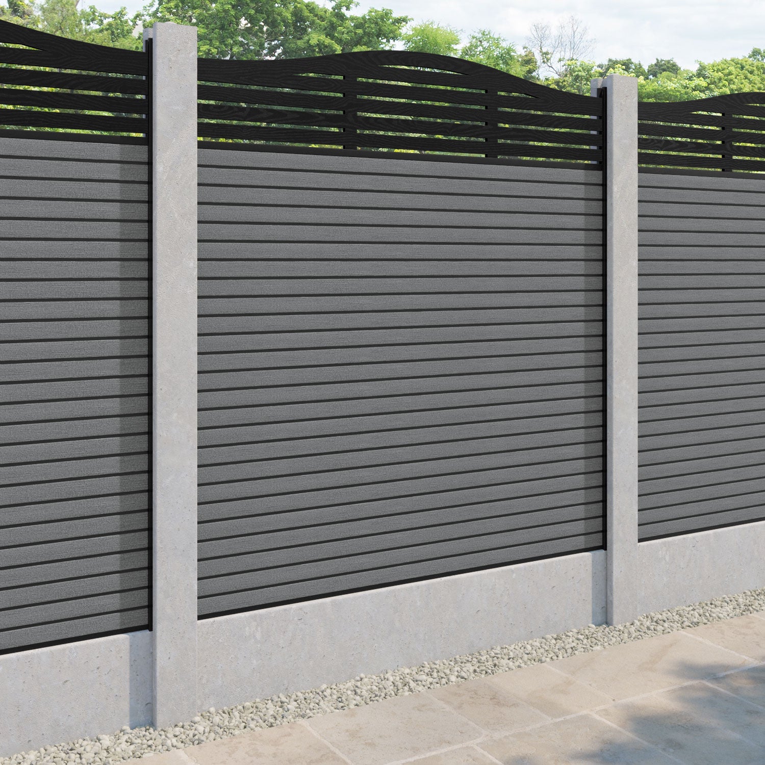 Hudson Aspen Curved Top Fence Panel - Mid Grey - for existing concrete posts
