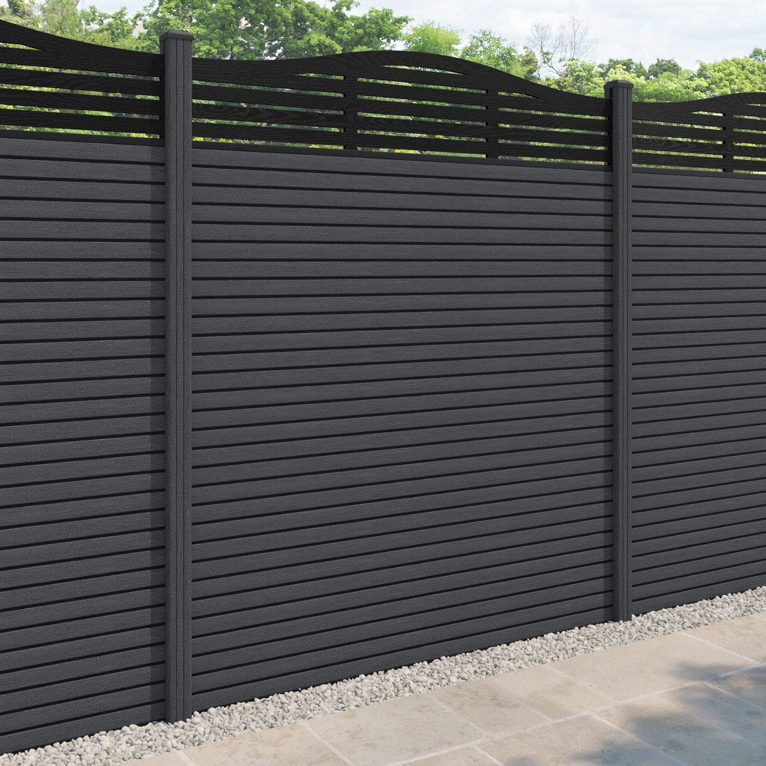 Hudson Aspen Curved Top Fence Panel - Dark Grey - with our composite posts