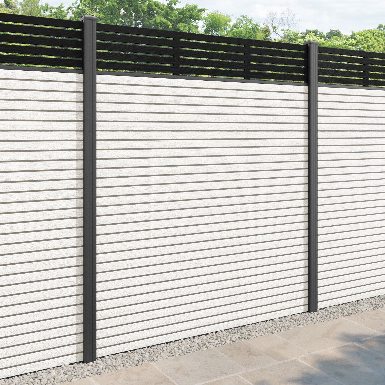 Hudson Aspen Fence Panel - Light Stone - with our aluminium posts