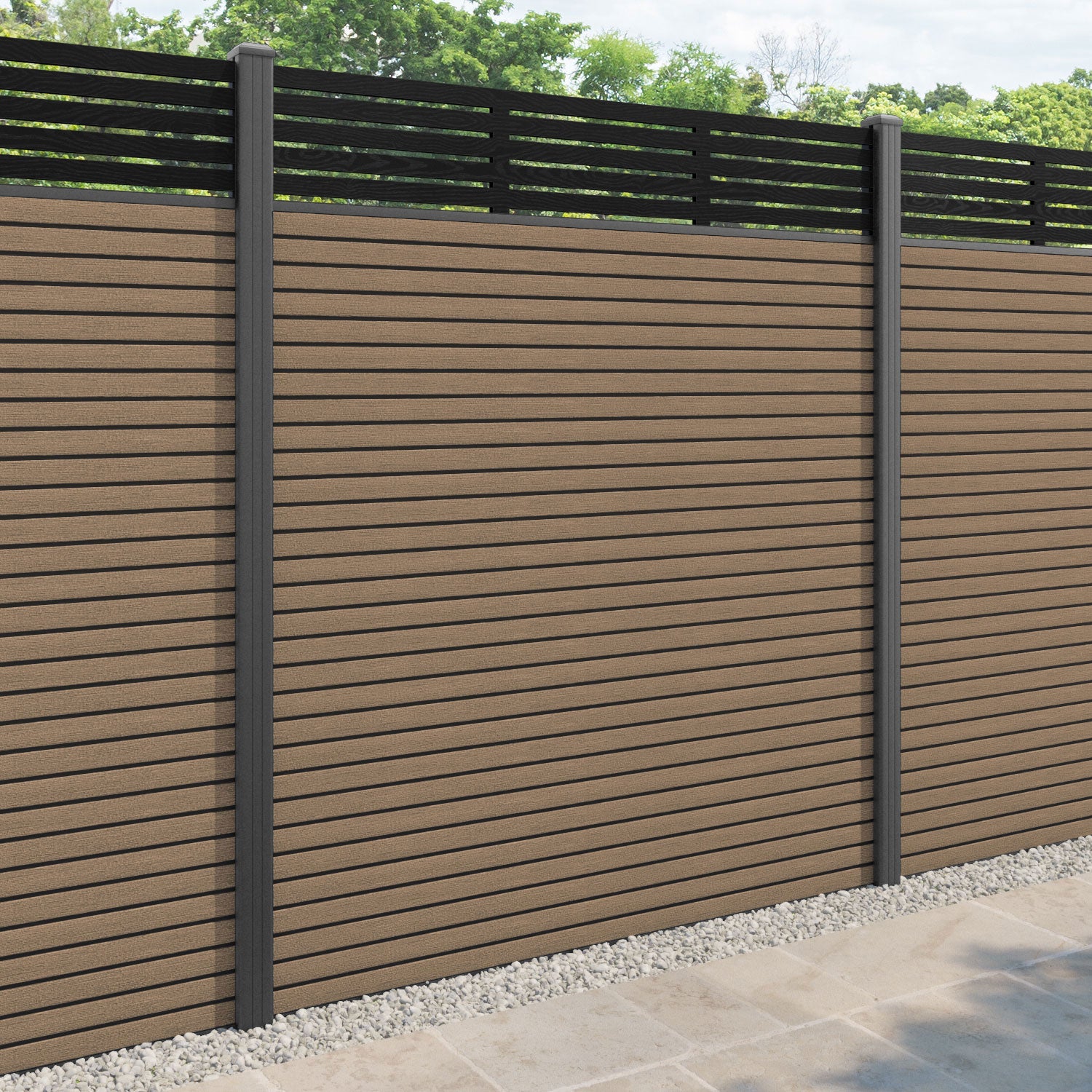 Hudson Aspen Fence Panel - Teak - with our aluminium posts