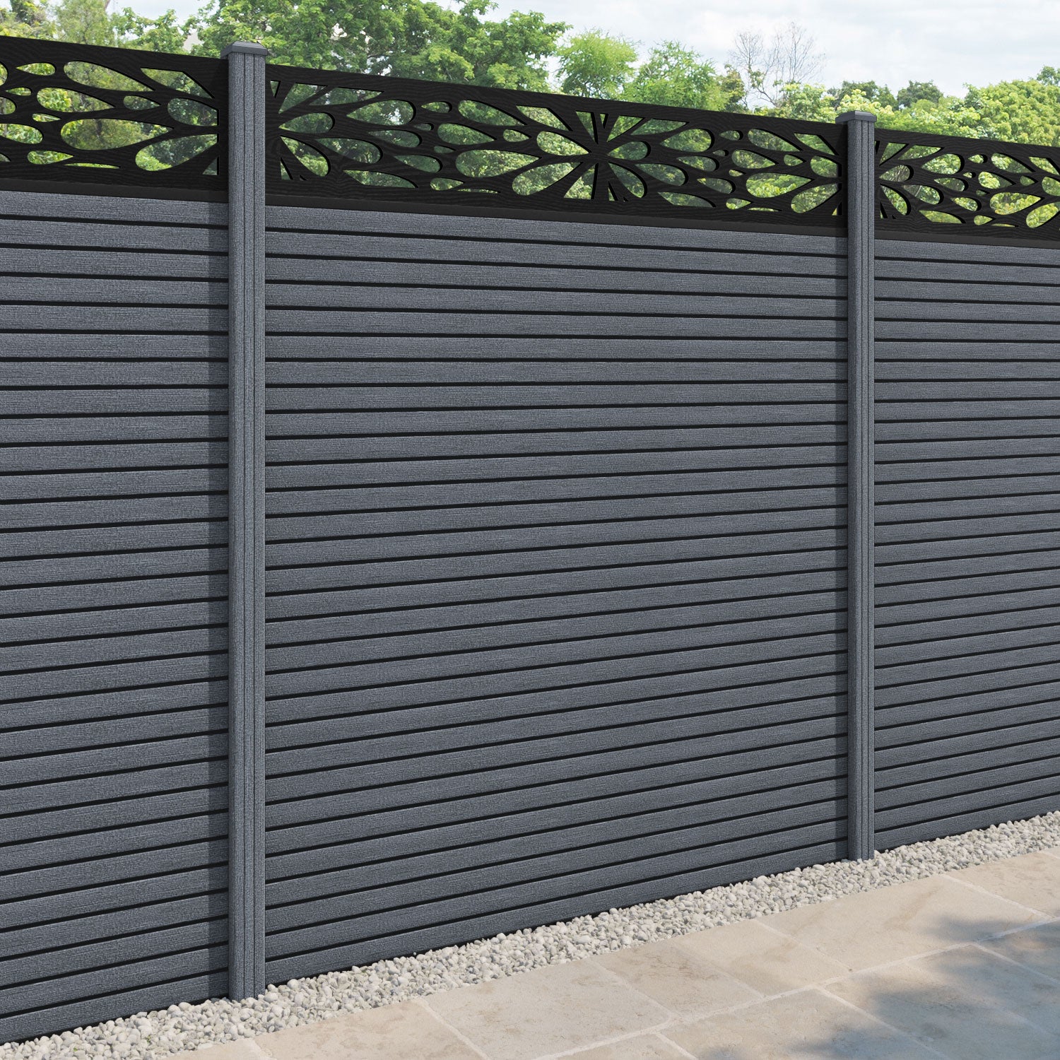 Hudson Blossom Fence Panel - Anthracite - with our composite posts