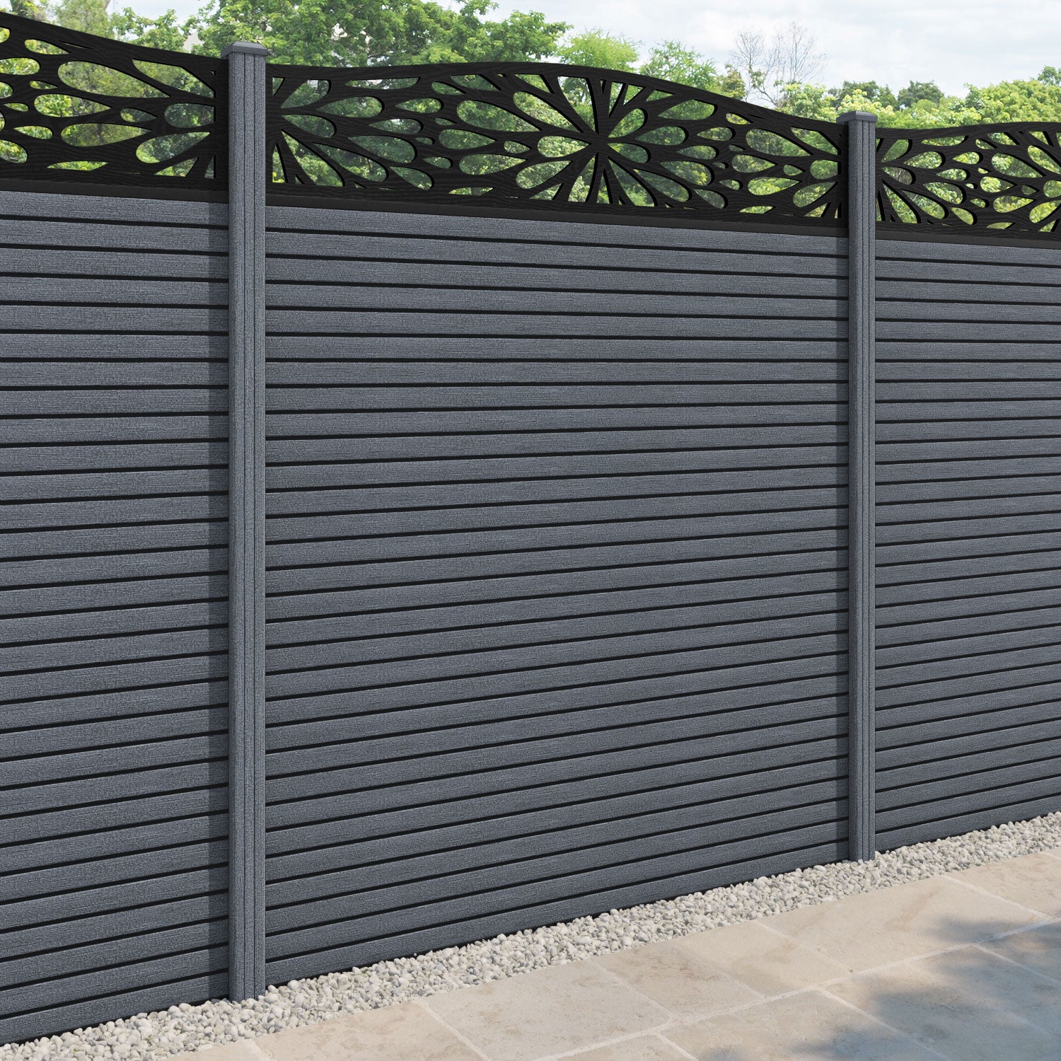 Hudson Botanic Curved Top Fence Panel - Anthracite - with our composite posts