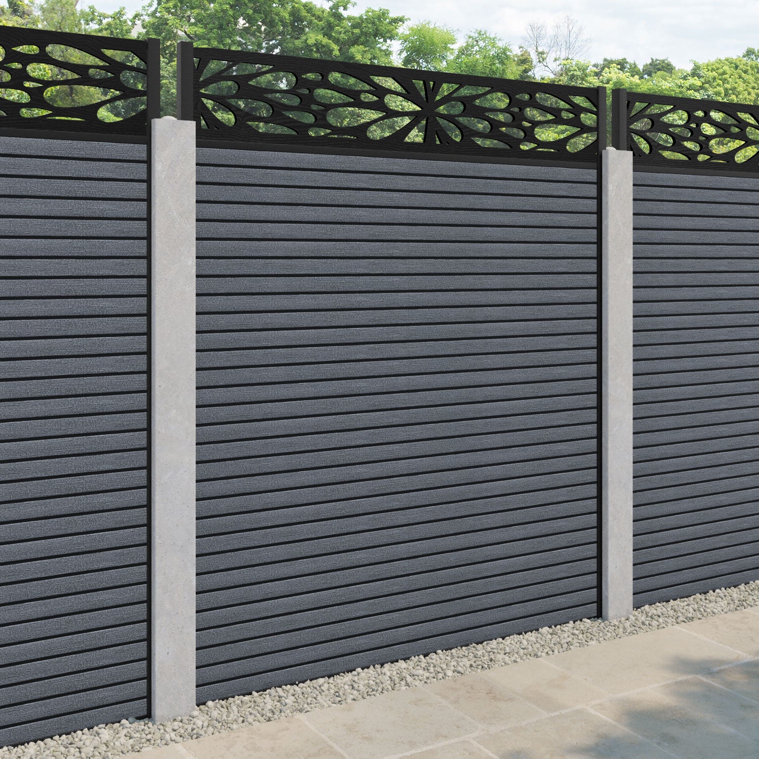 Hudson Blossom Fence Panel - Anthracite - for existing concrete posts