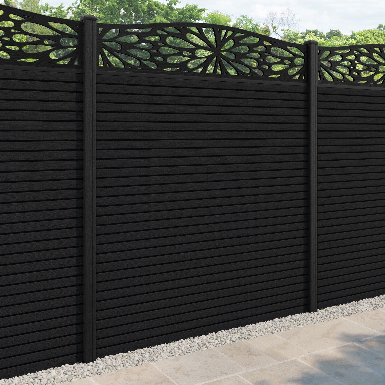 Hudson Blossom Curved Top Fence Panel - Black - with our composite posts