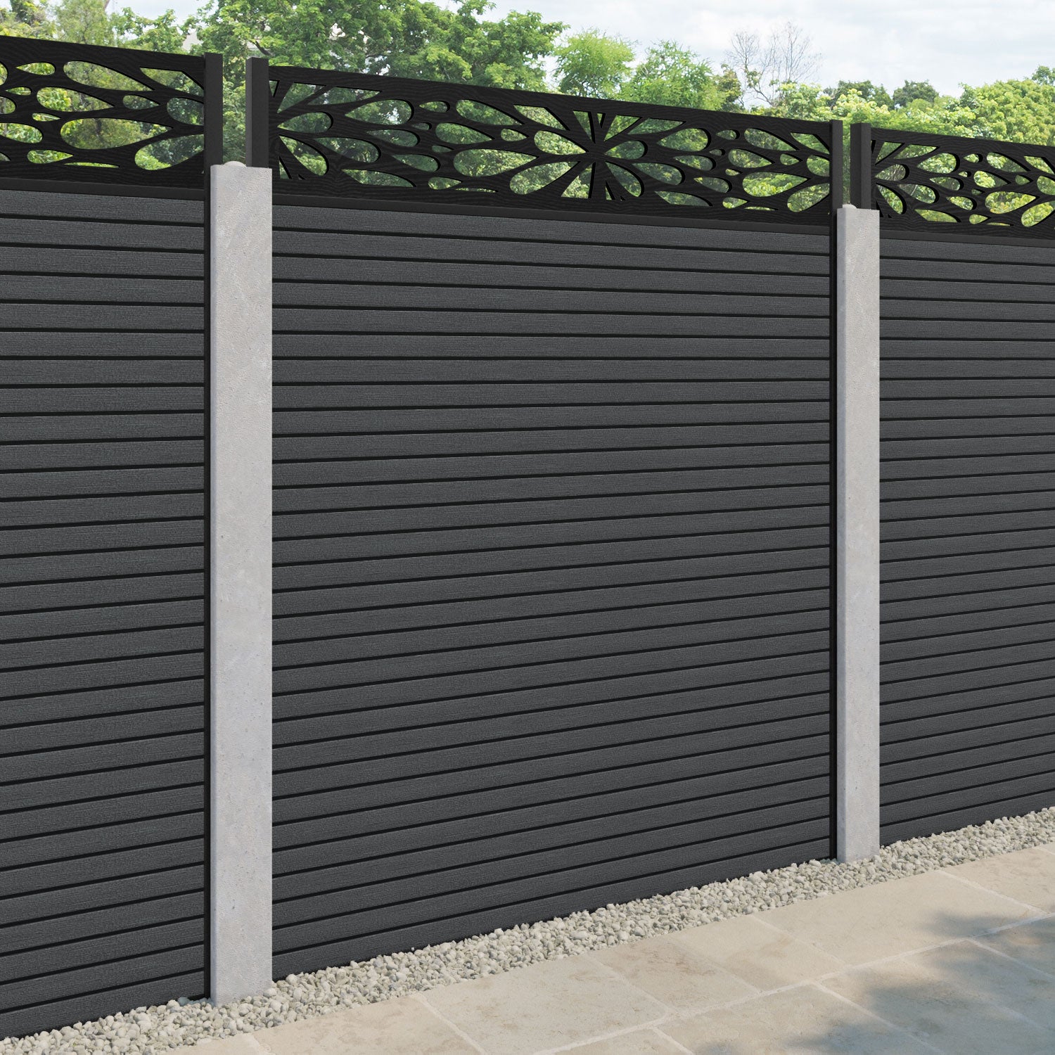 Hudson Blossom Fence Panel - Dark Grey - for existing concrete posts