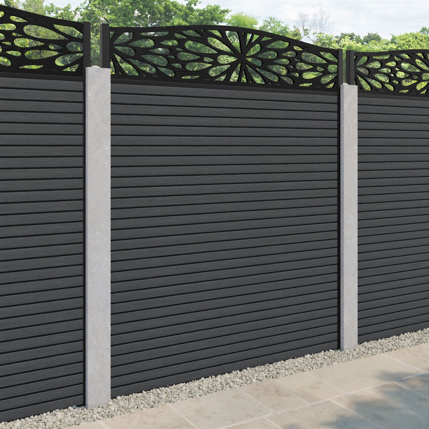Hudson Blossom Curved Top Fence Panel - Dark Grey - for existing concrete posts