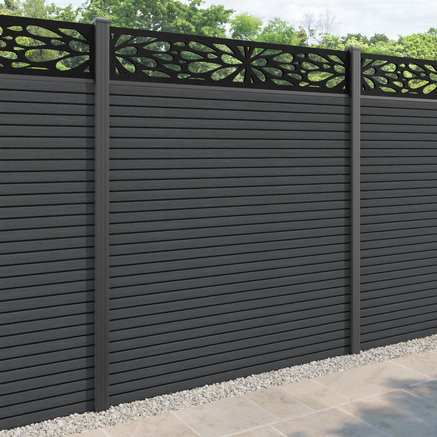 Hudson Blossom Fence Panel - Dark Grey - with our aluminium posts
