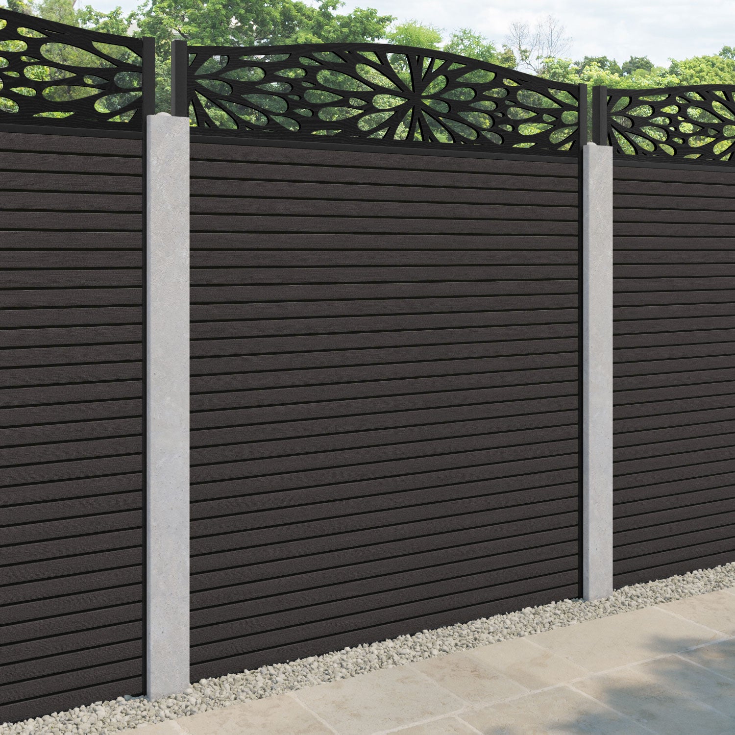 Hudson Blossom Curved Top Fence Panel - Dark Oak - for existing concrete posts
