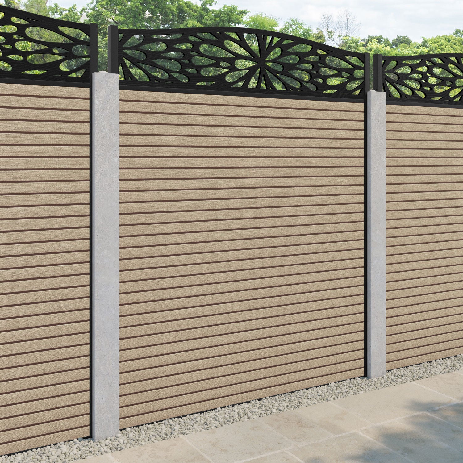Hudson Blossom Curved Top Fence Panel - Light Oak - for existing concrete posts