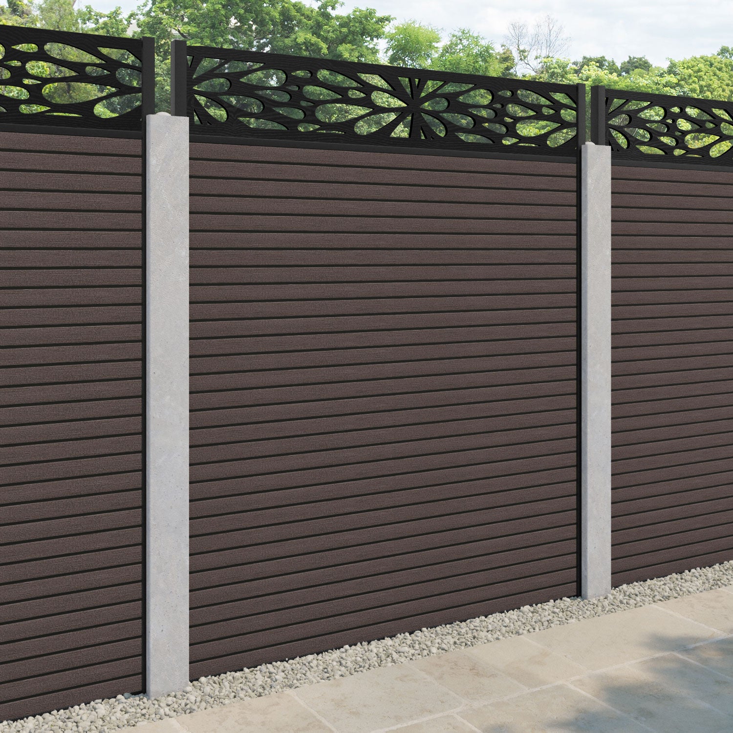 Hudson Blossom Fence Panel - Mid Brown - for existing concrete posts