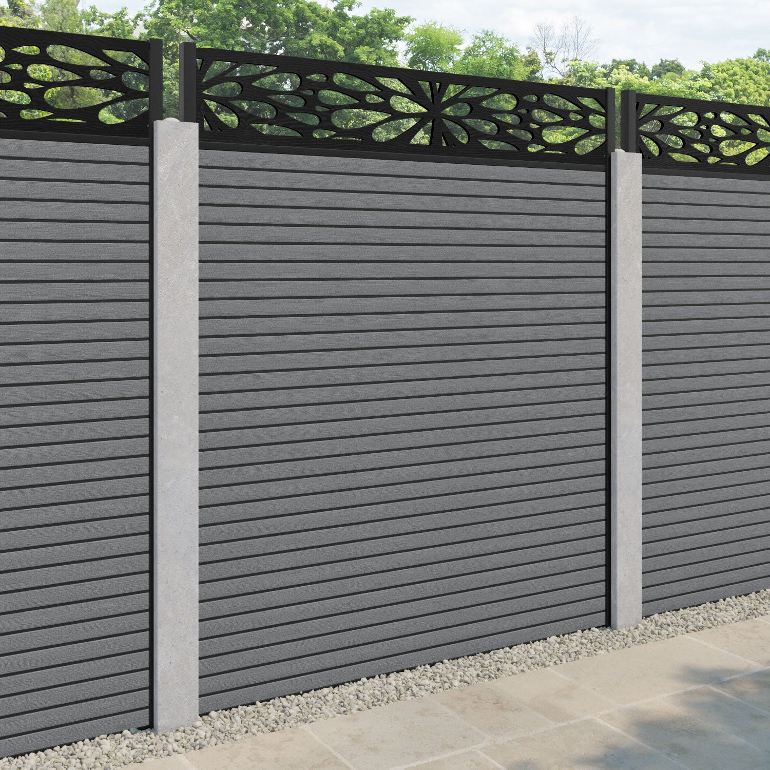 Hudson Blossom Fence Panel - Mid Grey - for existing concrete posts