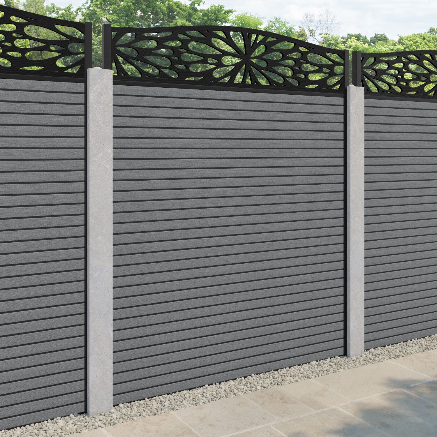 Hudson Blossom Curved Top Fence Panel - Mid Grey - for existing concrete posts