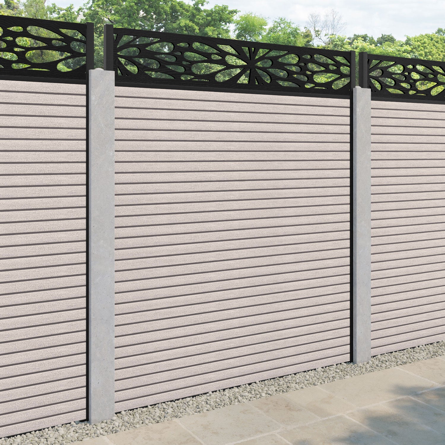 Hudson Blossom Fence Panel - Mid Stone - for existing concrete posts