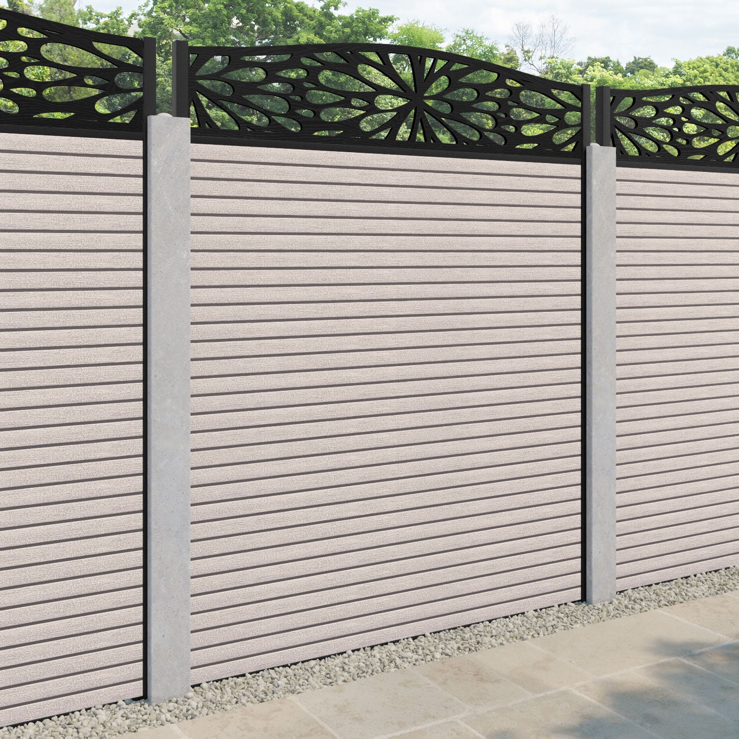 Hudson Blossom Curved Top Fence Panel - Mid Stone - for existing concrete posts