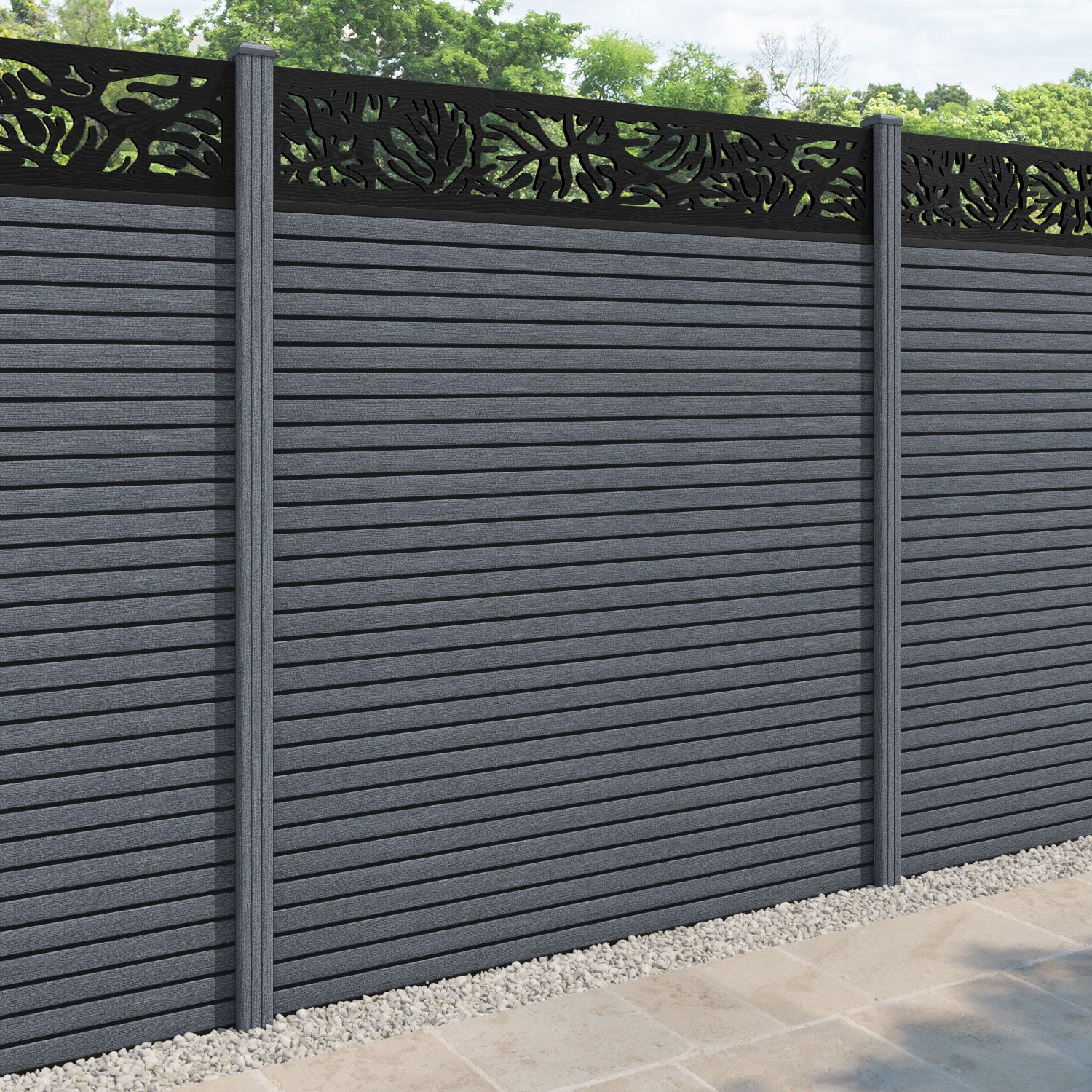 Hudson Botanic Fence Panel - Anthracite - with our composite posts
