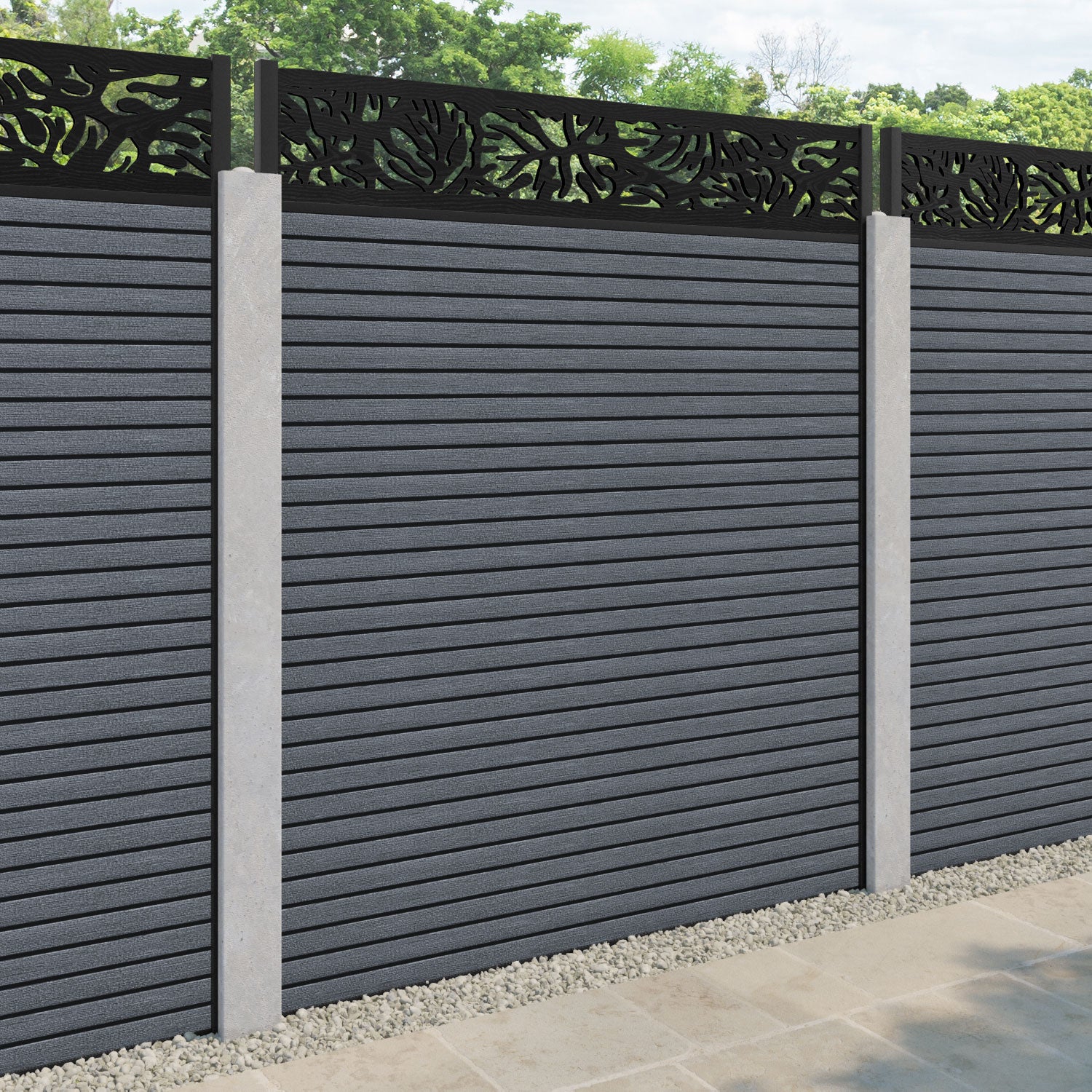 Hudson Botanic Fence Panel - Anthracite - for existing concrete posts