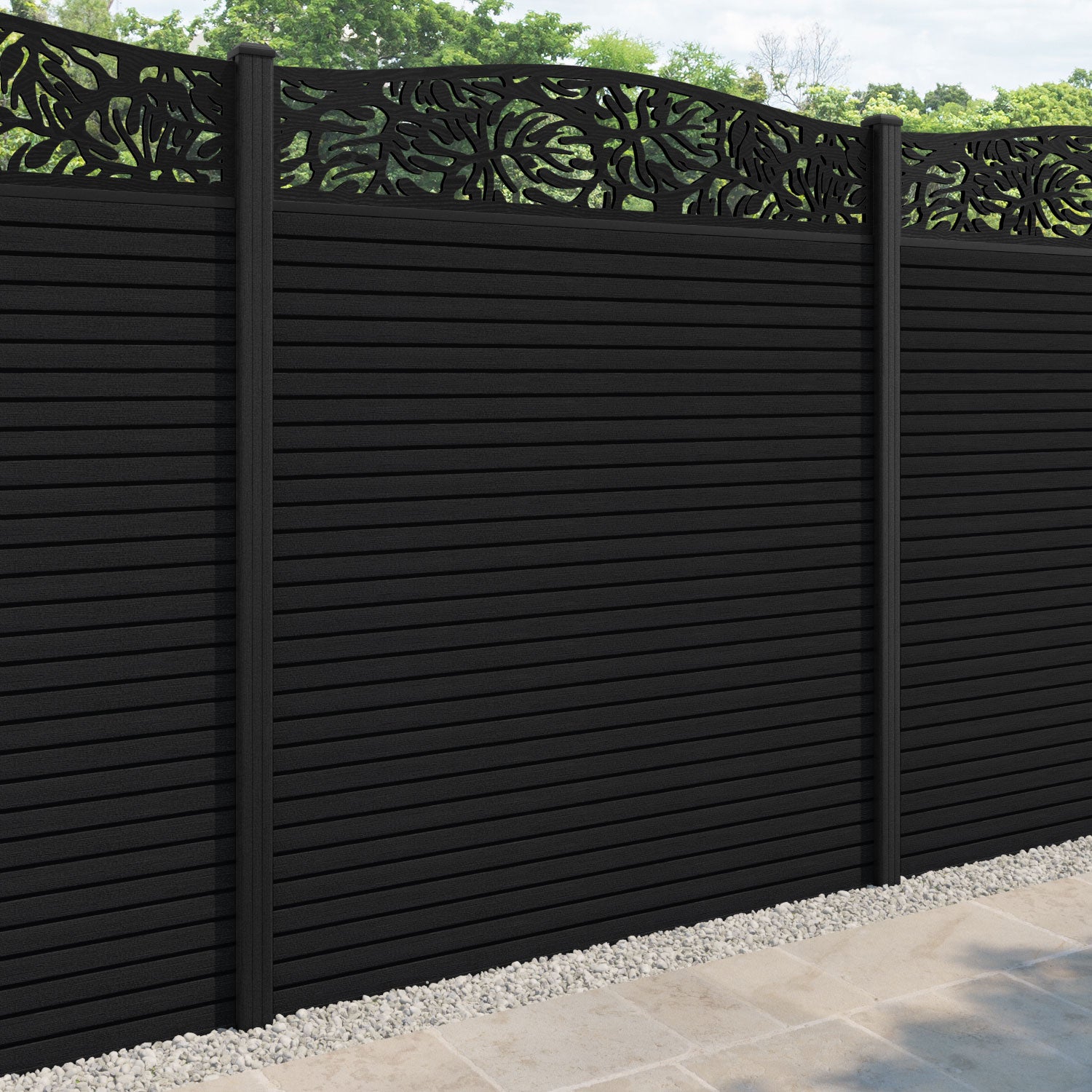 Hudson Botanic Curved Top Fence Panel - Black - with our composite posts