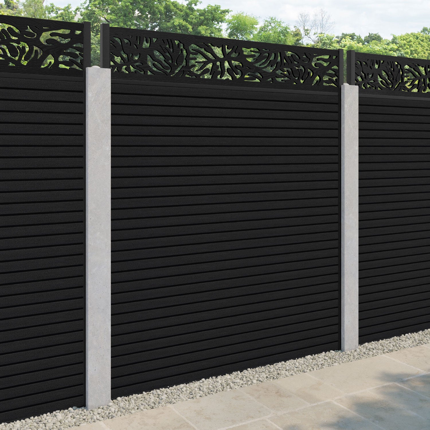 Hudson Botanic Fence Panel - Black - for existing concrete posts
