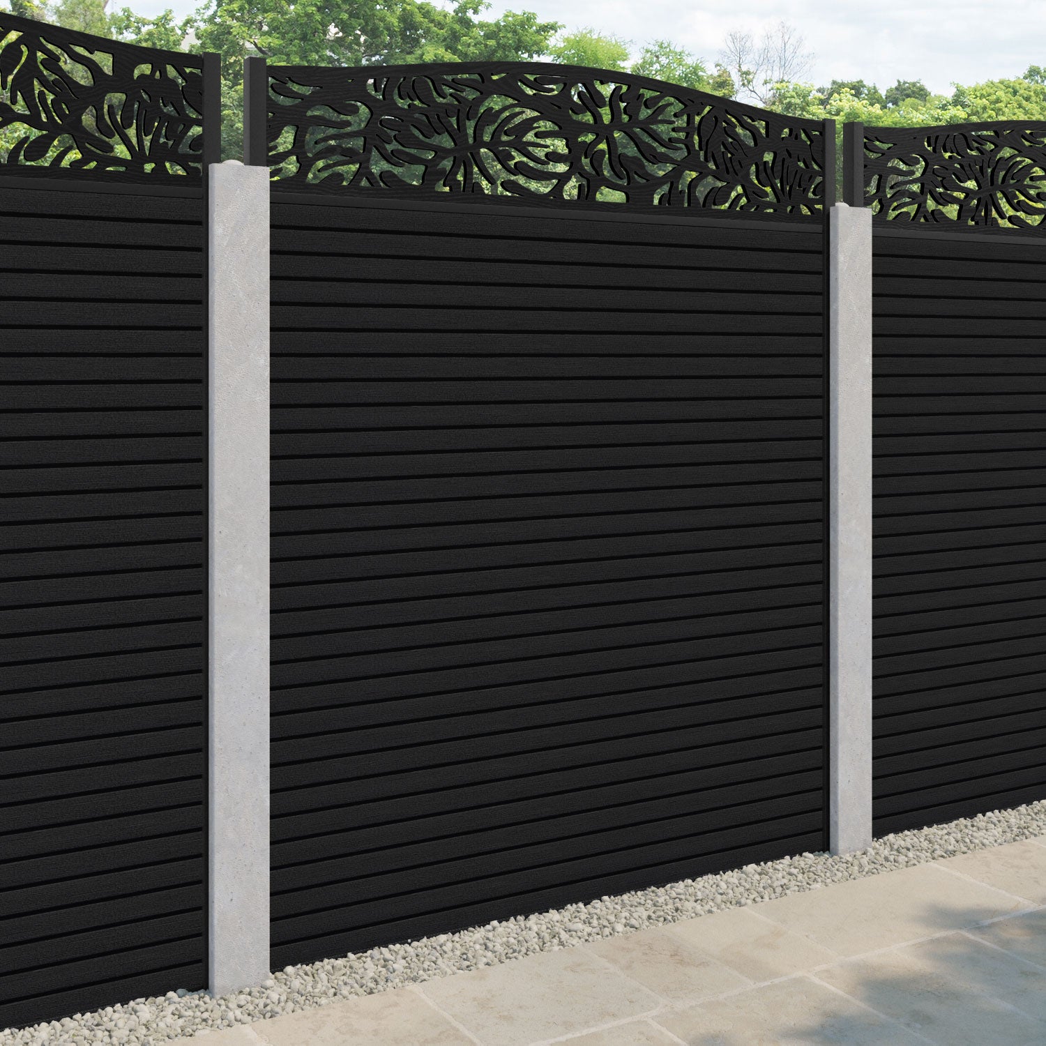 Hudson Botanic Curved Top Fence Panel - Black - for existing concrete posts