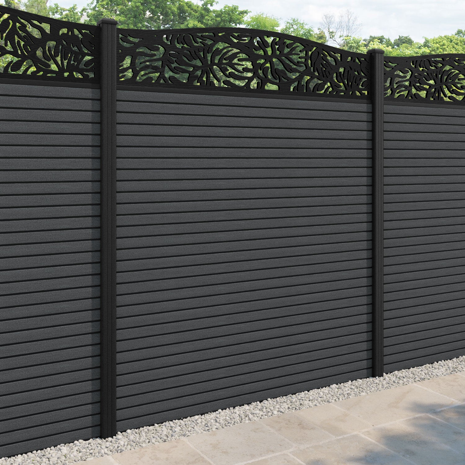 Hudson Botanic Curved Top Fence Panel - Dark Grey - with our composite posts