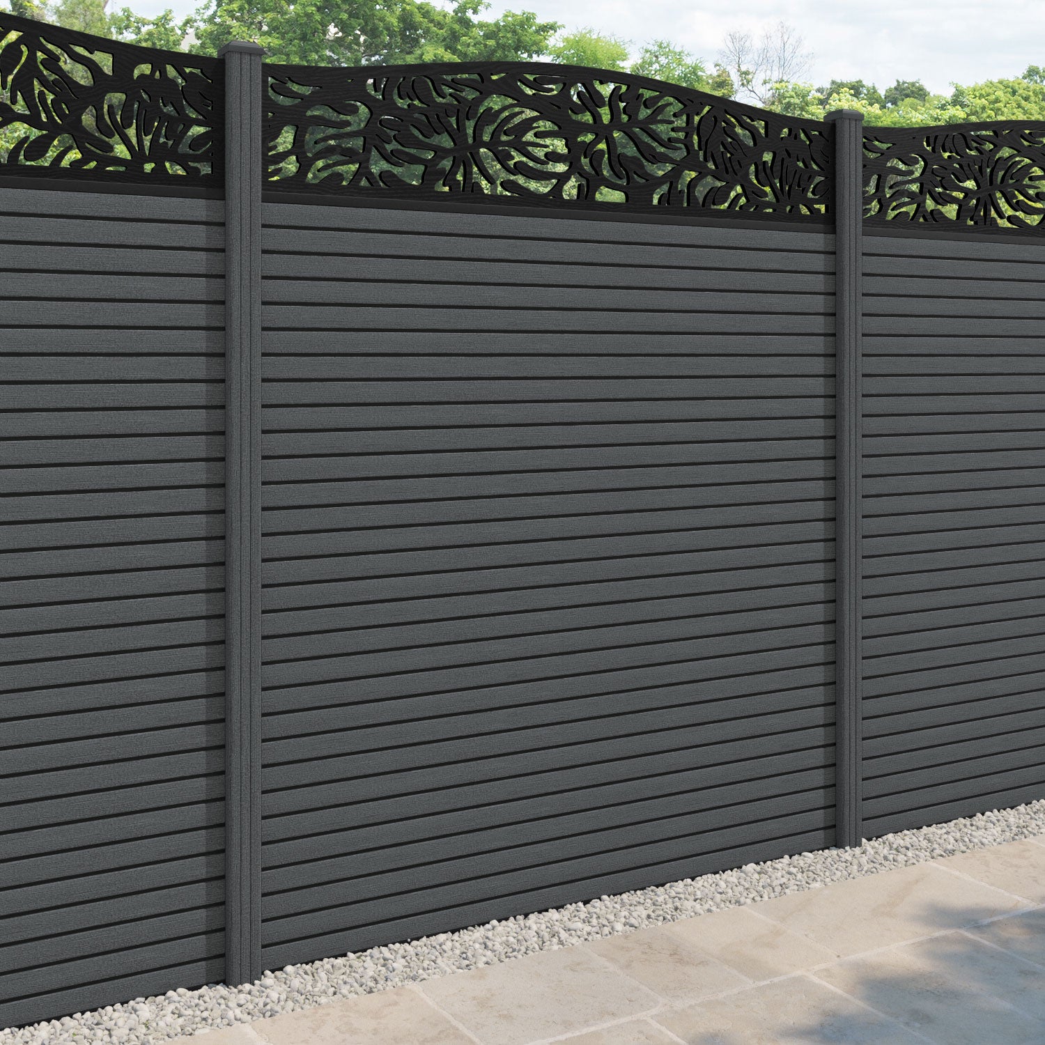 Hudson Botanic Curved Top Fence Panel - Dark Grey - with our composite posts