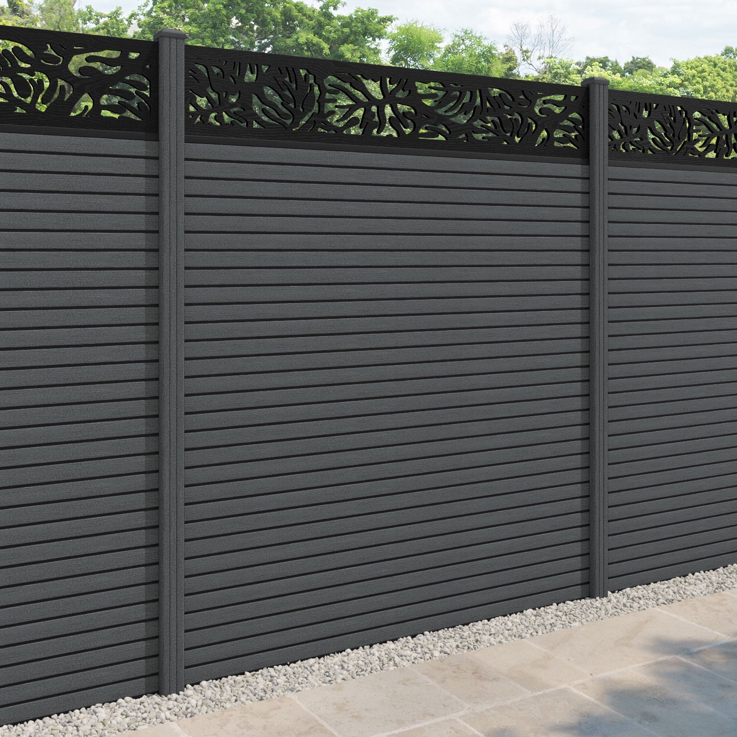 Hudson Botanic Fence Panel - Dark Grey - with our composite posts