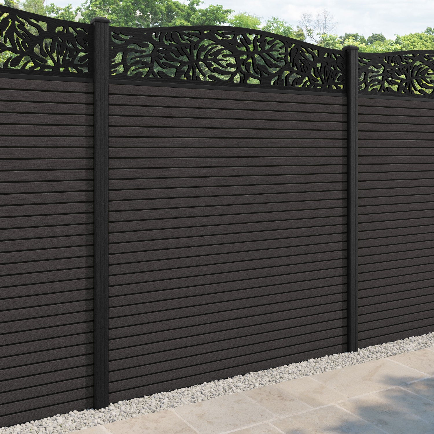 Hudson Botanic Curved Top Fence Panel - Dark Oak - with our composite posts