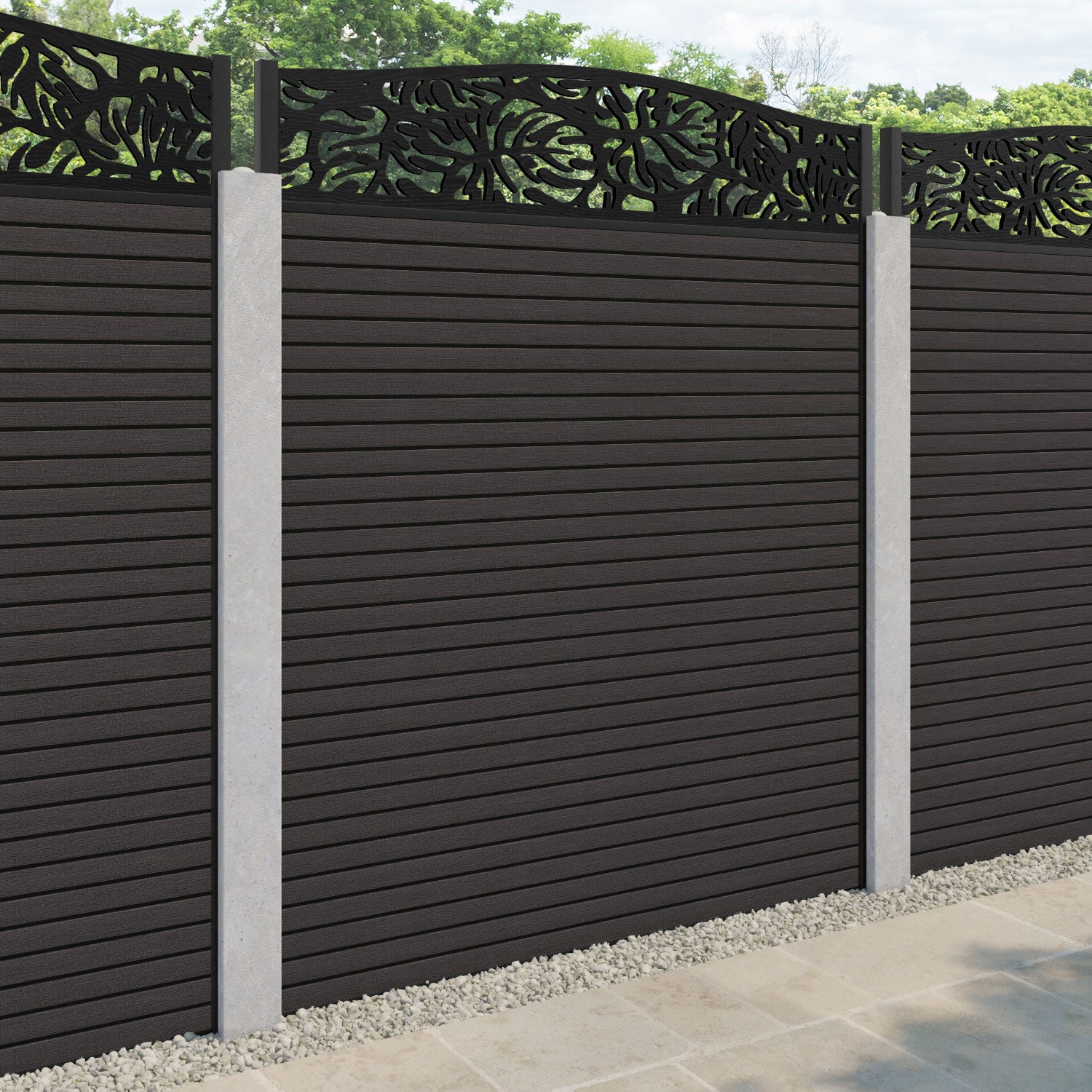 Hudson Botanic Curved Top Fence Panel - Dark Oak - for existing concrete posts