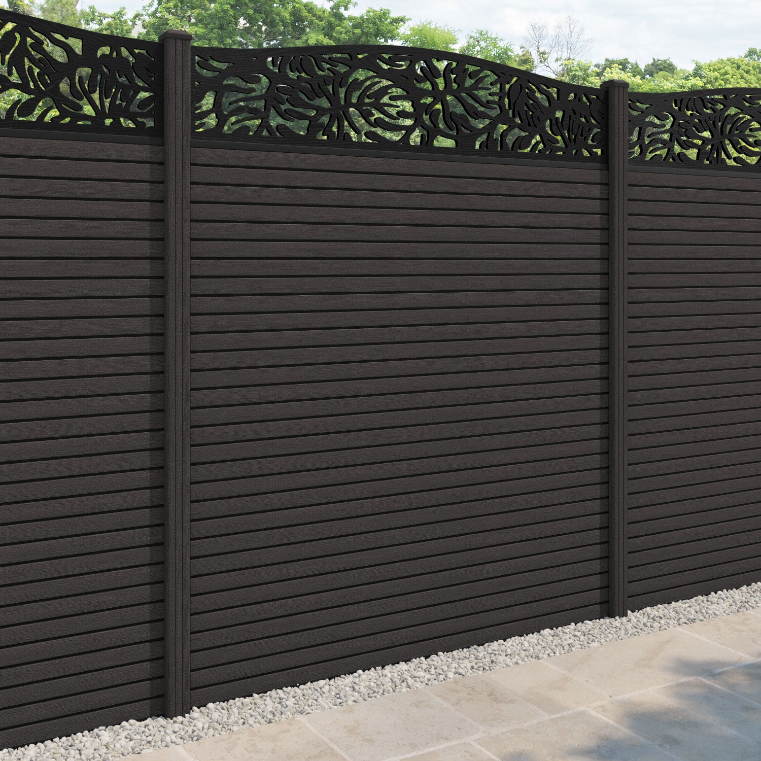 Hudson Botanic Curved Top Fence Panel - Dark Oak - with our composite posts