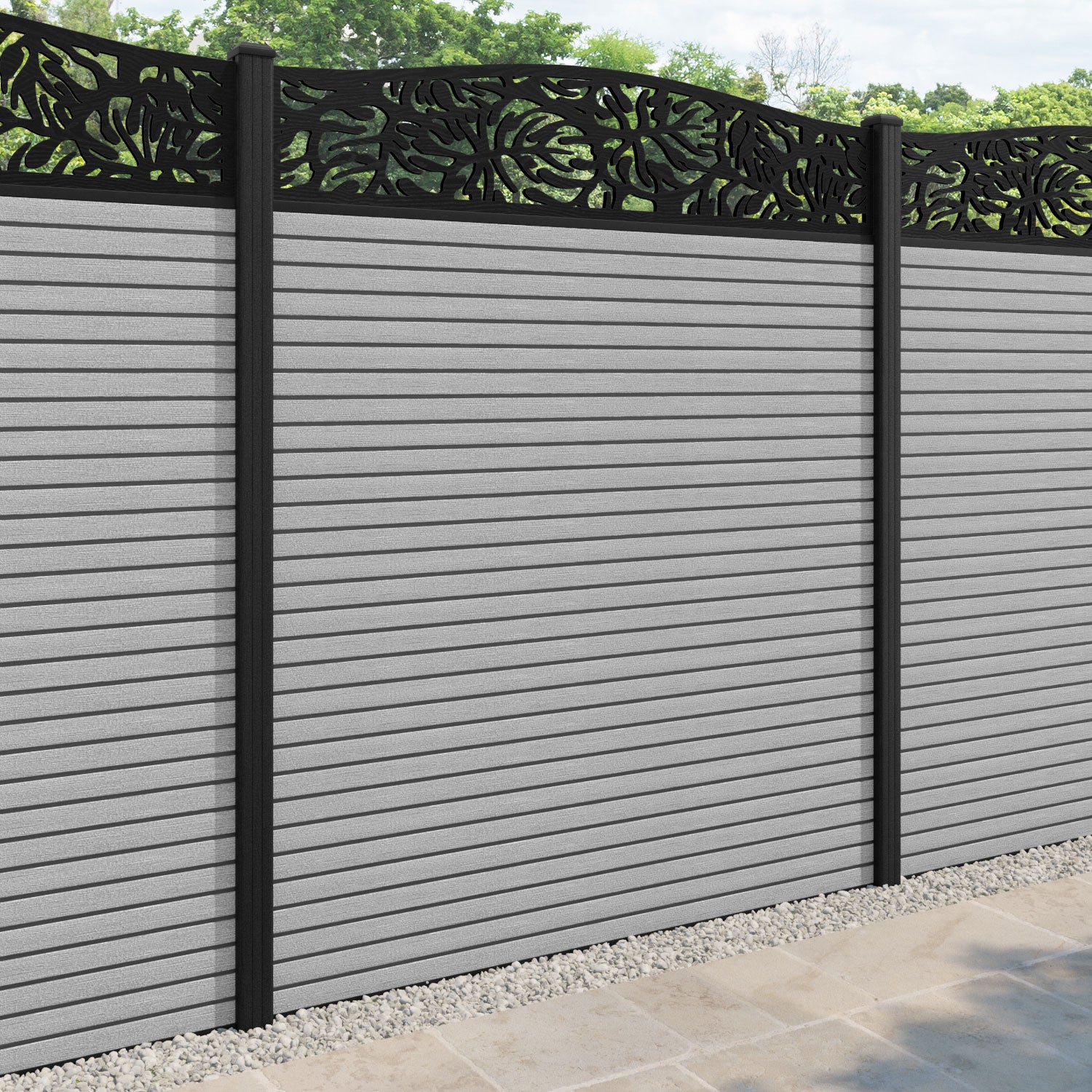 Hudson Botanic Curved Top Fence Panel - Light Grey - with our composite posts