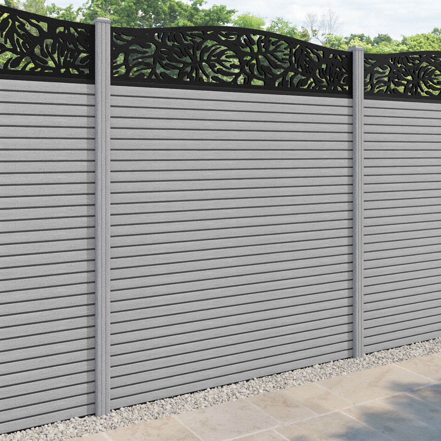 Hudson Botanic Curved Top Fence Panel - Light Grey - with our composite posts