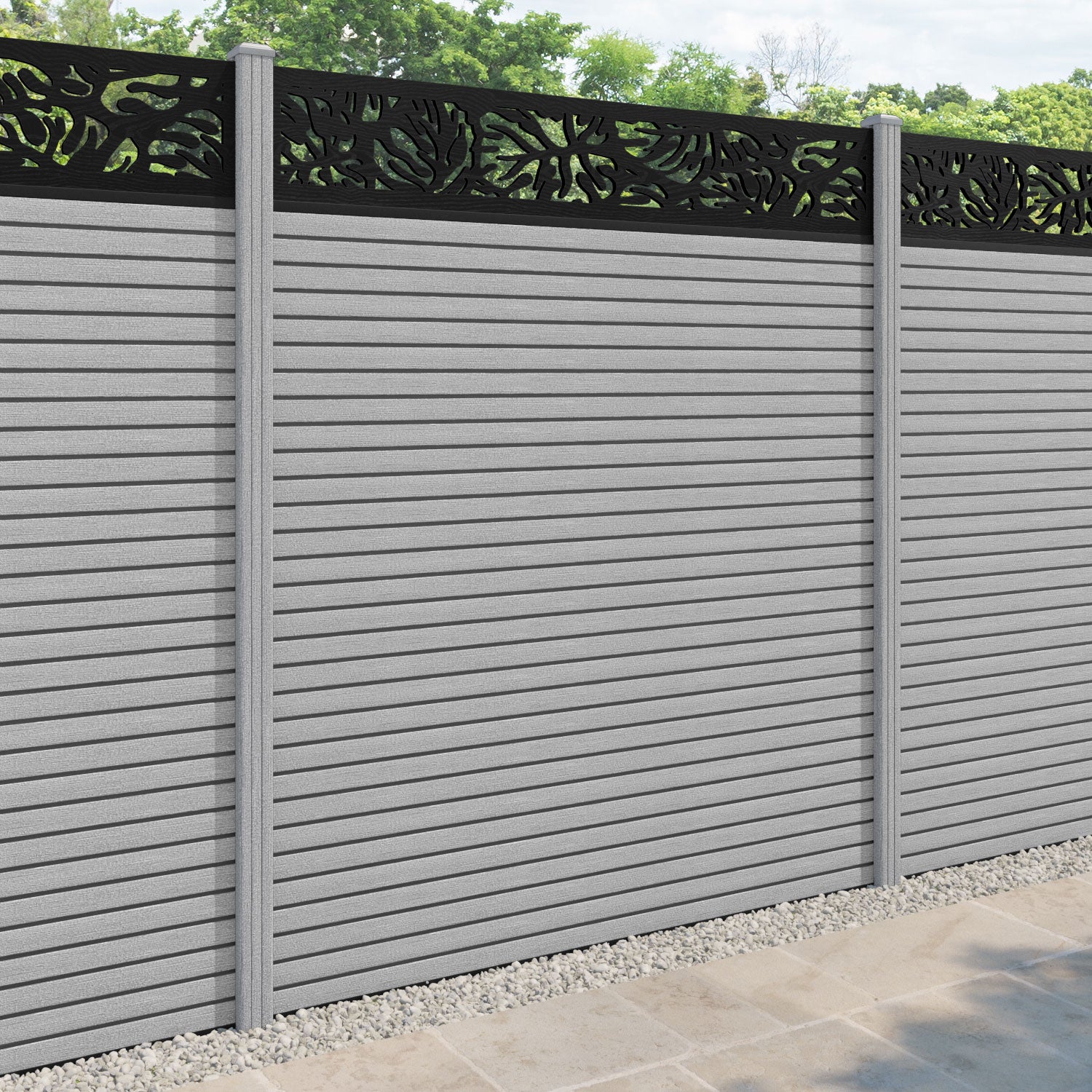 Hudson Botanic Fence Panel - Light Grey - with our composite posts