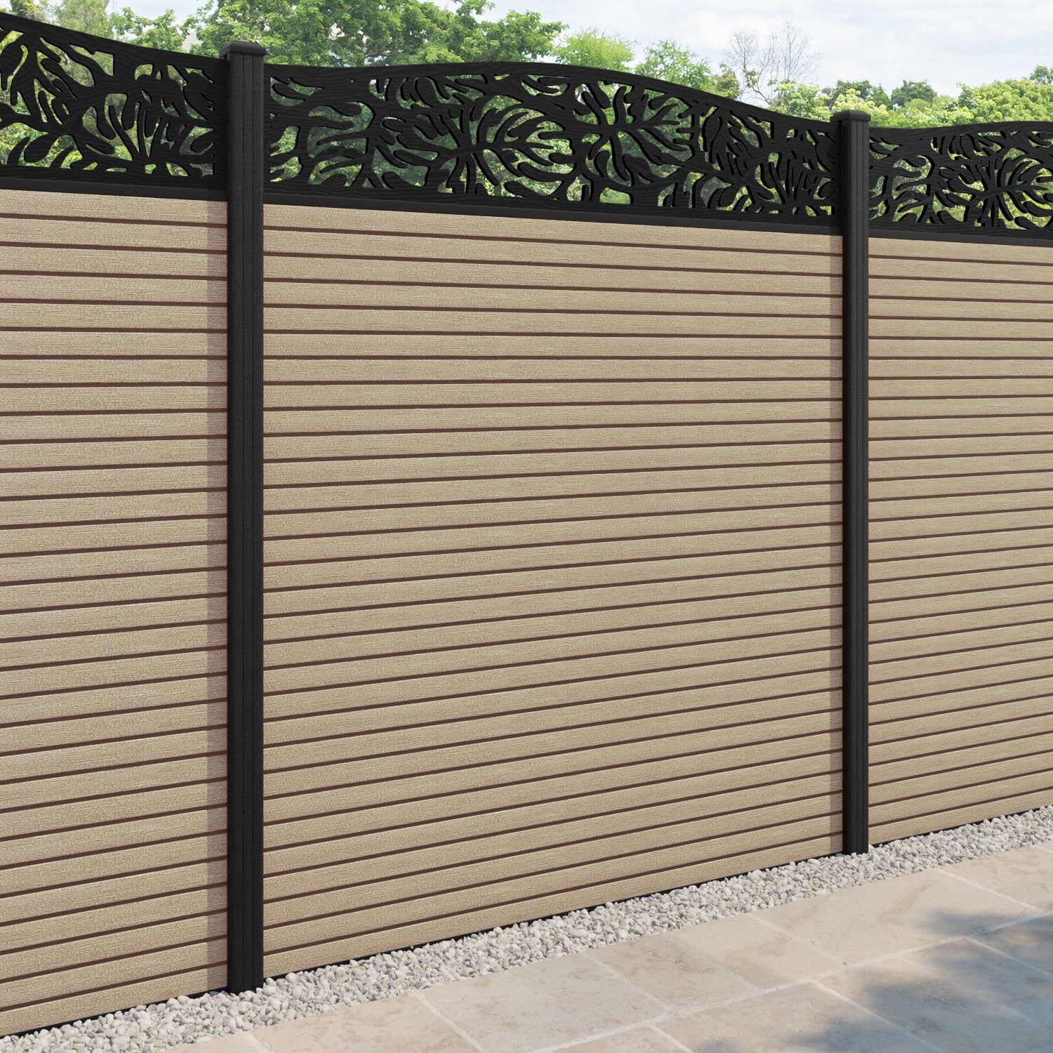 Hudson Botanic Curved Top Fence Panel - Light Oak - with our composite posts