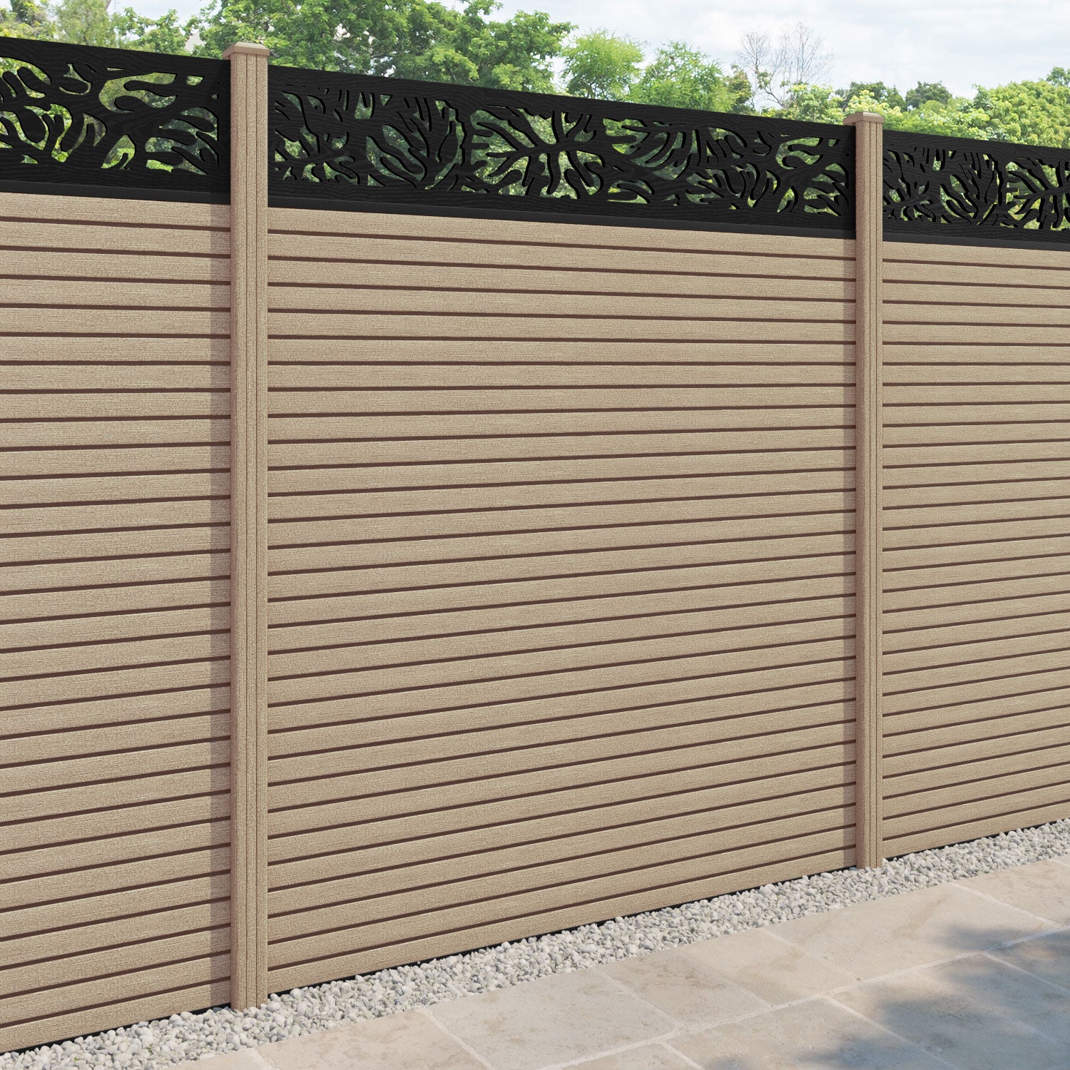 Hudson Botanic Fence Panel - Light Oak - with our composite posts