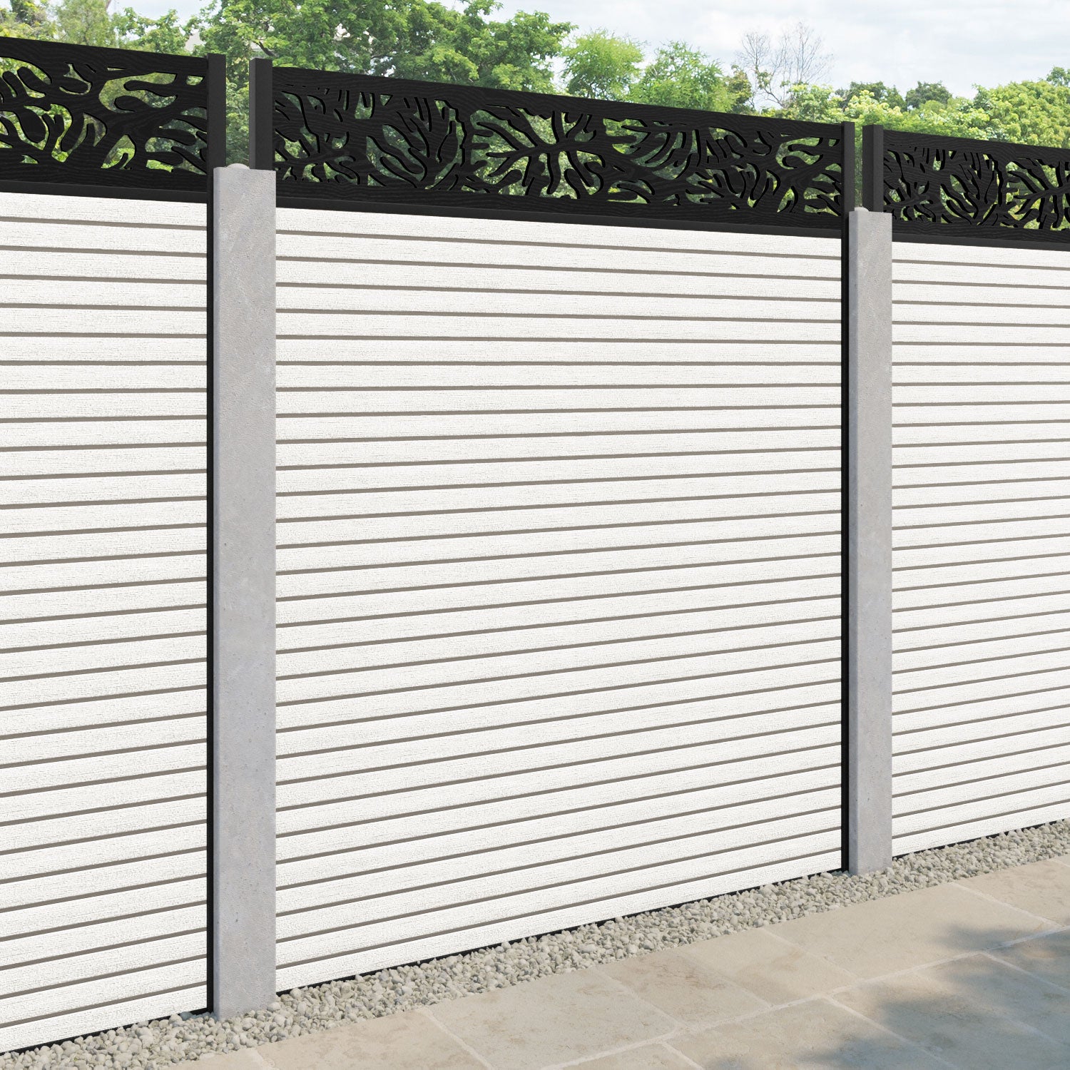 Hudson Botanic Fence Panel - Light Stone - for existing concrete posts