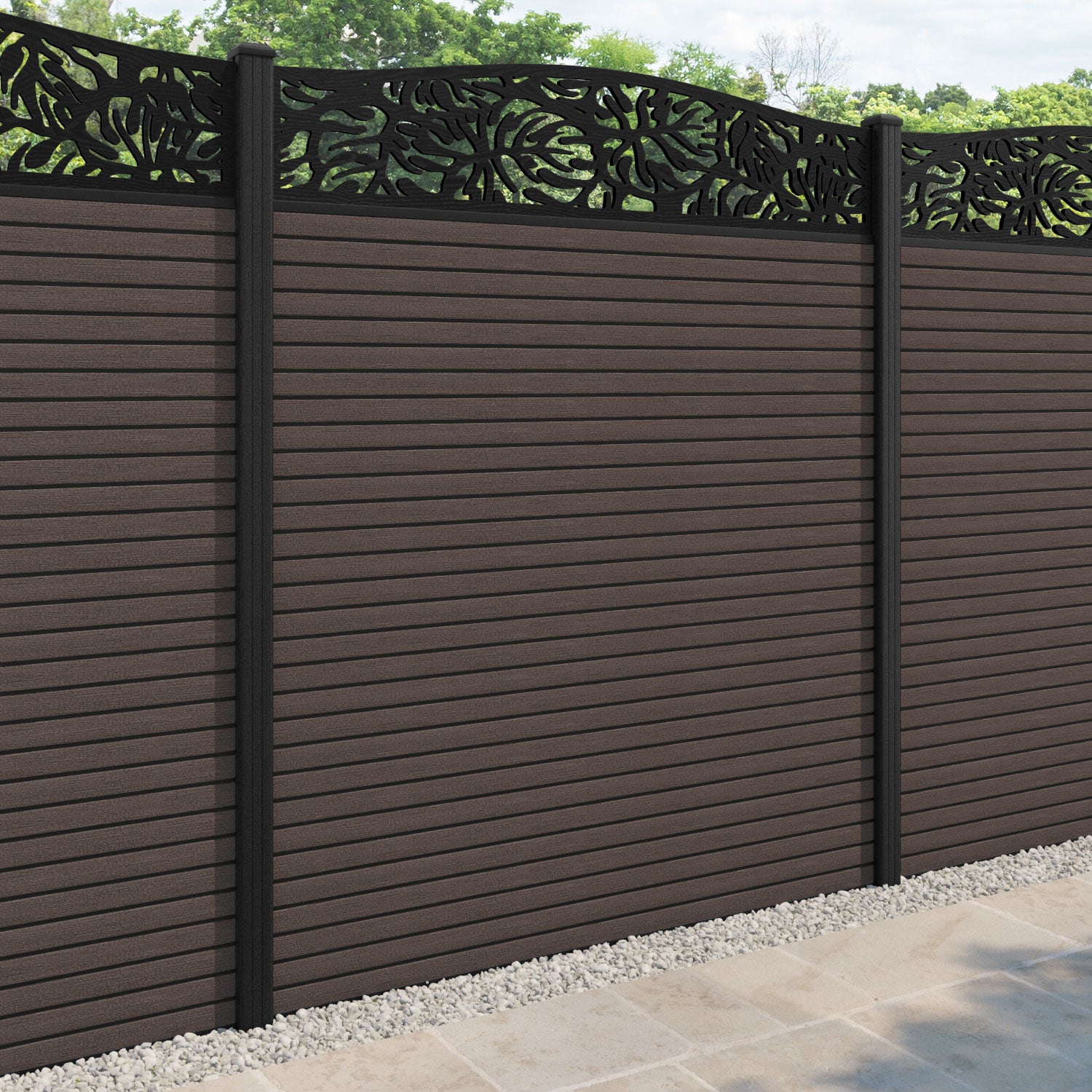 Hudson Botanic Curved Top Fence Panel - Mid Brown - with our composite posts