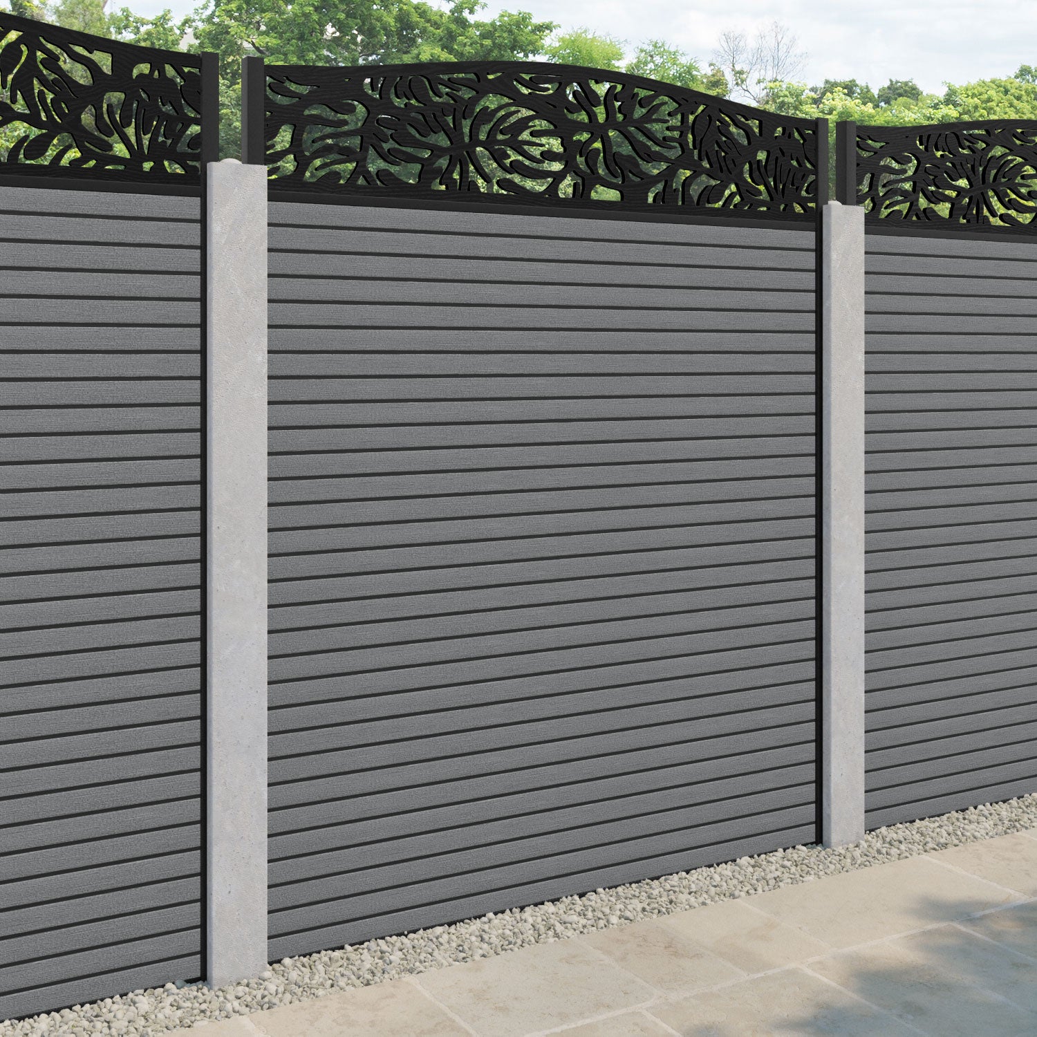 Hudson Botanic Curved Top Fence Panel - Mid Grey - for existing concrete posts