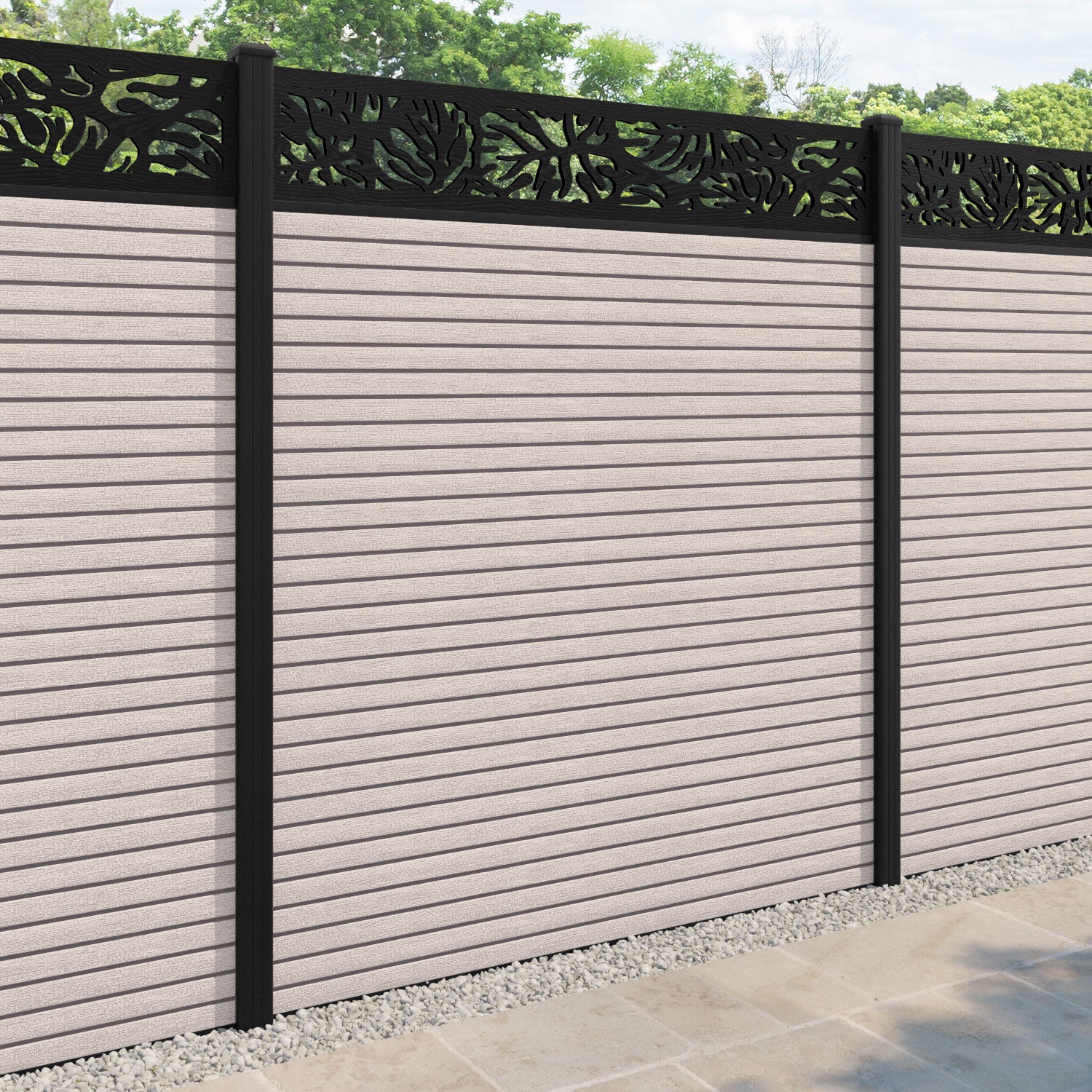 Hudson Botanic Fence Panel - Mid Stone - with our aluminium posts