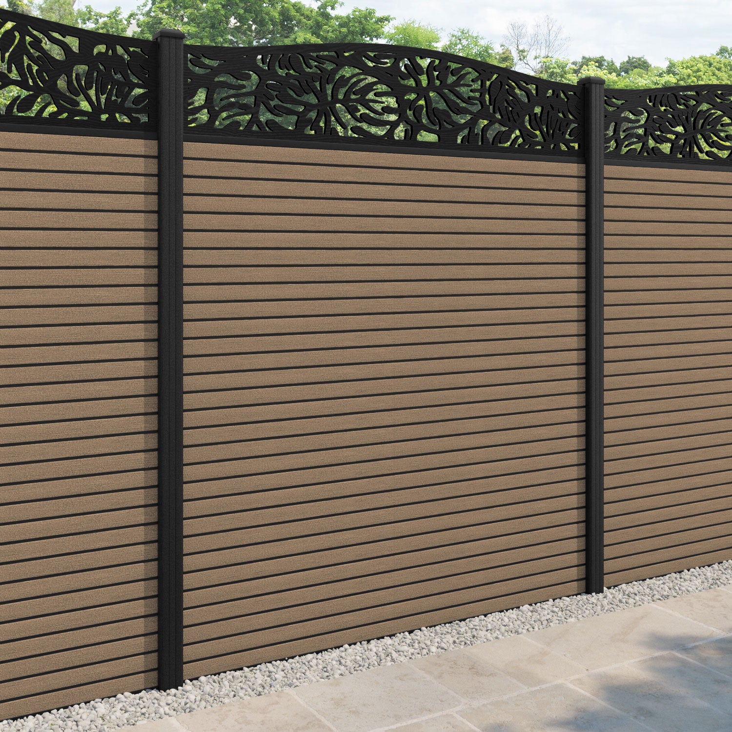 Hudson Botanic Curved Top Fence Panel - Teak - with our composite posts